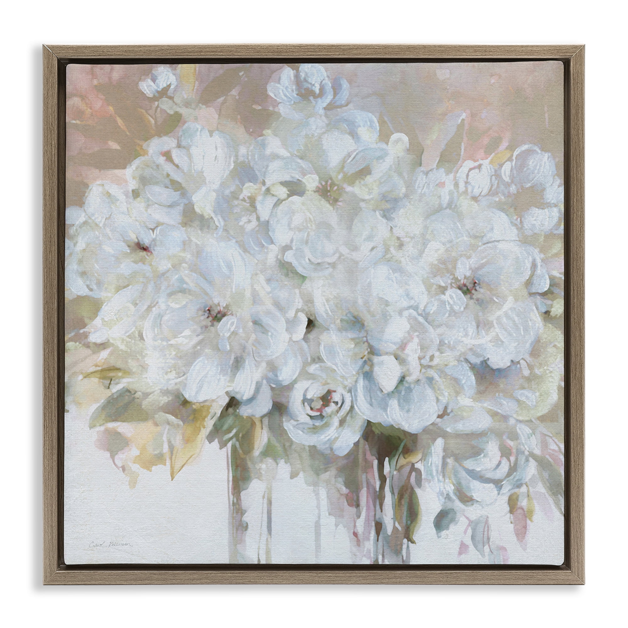 Stupell Industries Soft White Bouquet Serenity Brown Framed Floater Canvas Wall Art, design by Carol Robinson