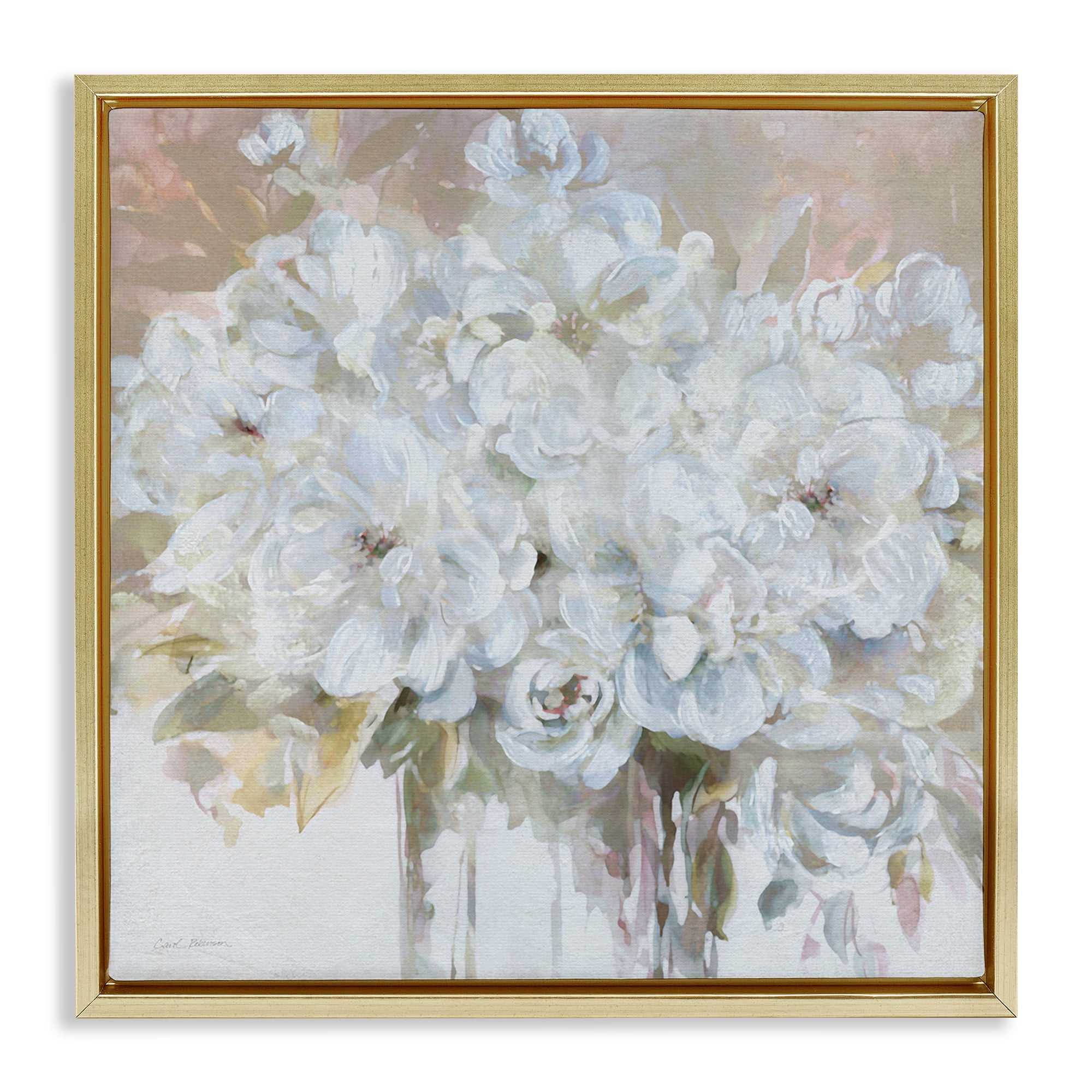 Stupell Industries Soft White Bouquet Serenity Gold Framed Floater Canvas Wall Art, design by Carol Robinson