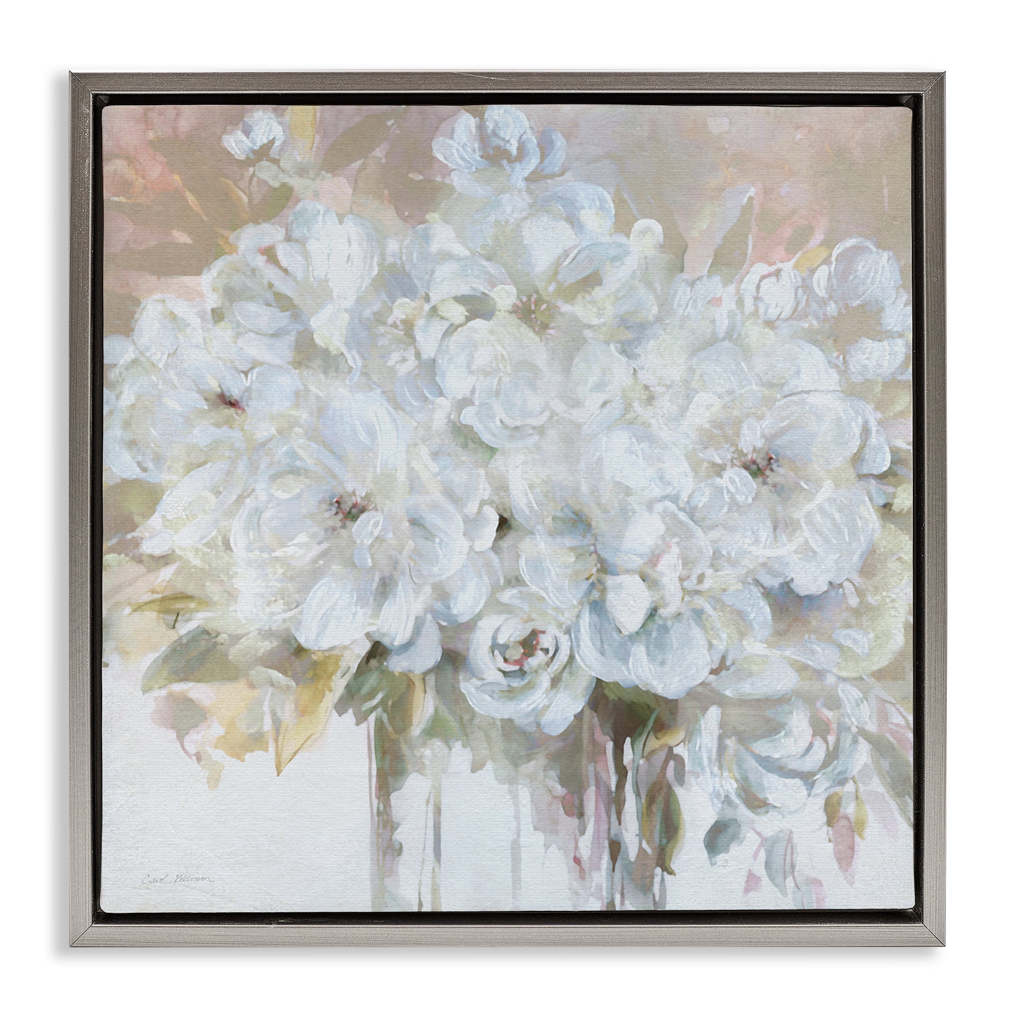 Stupell Industries Soft White Bouquet Serenity Gray Framed Floater Canvas Wall Art, design by Carol Robinson