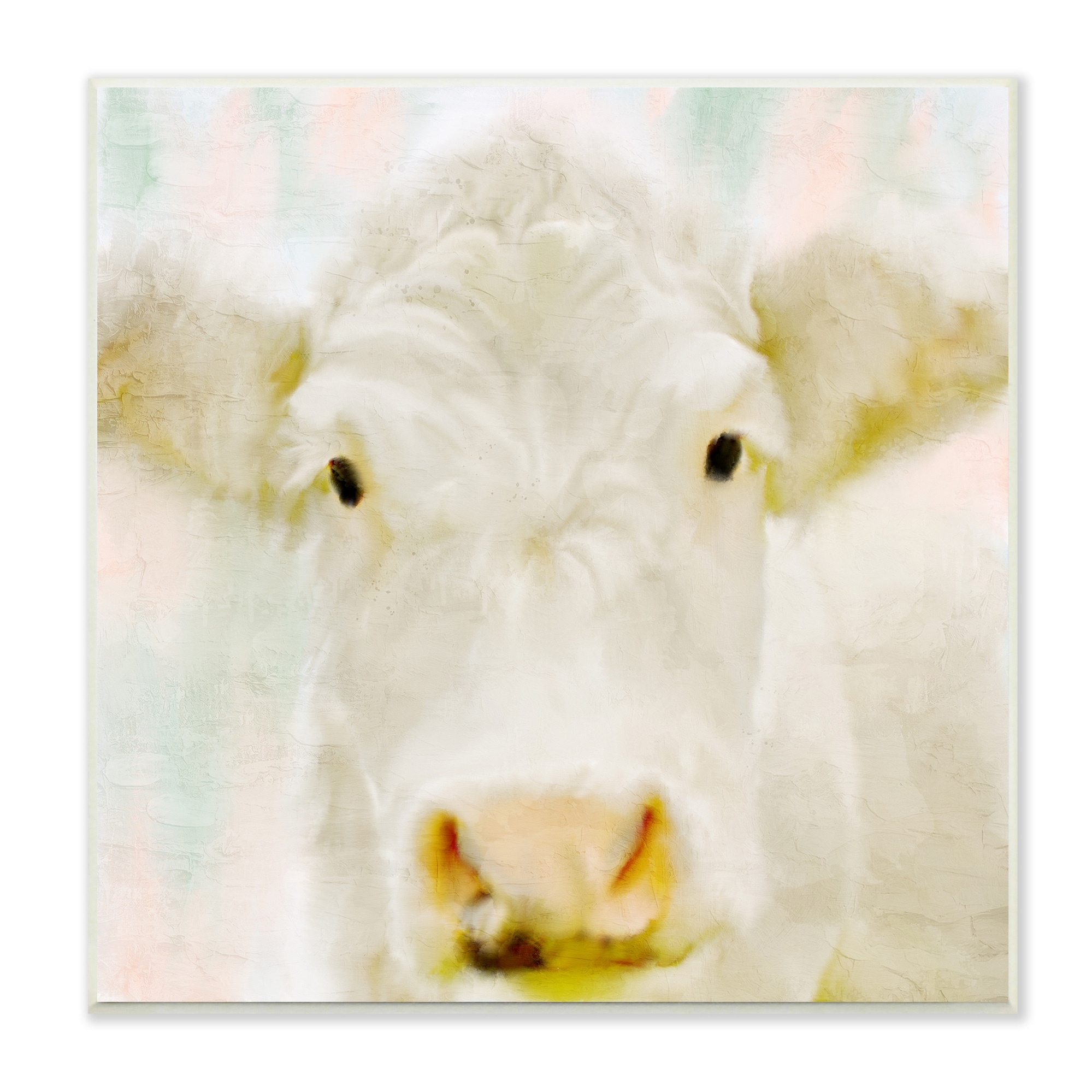 Stupell Industries Soft White Cow Cattle Face Closeup Layered Background , 12 x 12, Design by Kim Allen