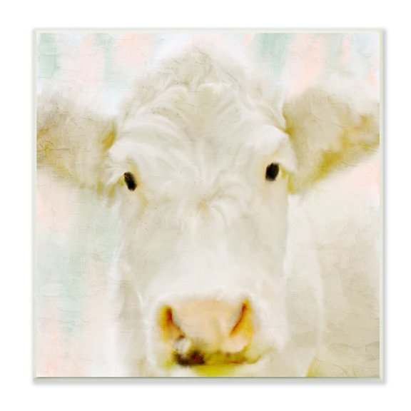 Stupell Industries Soft White Cow Cattle Face Closeup Layered Background , 12 x 12, Design by Kim Allen