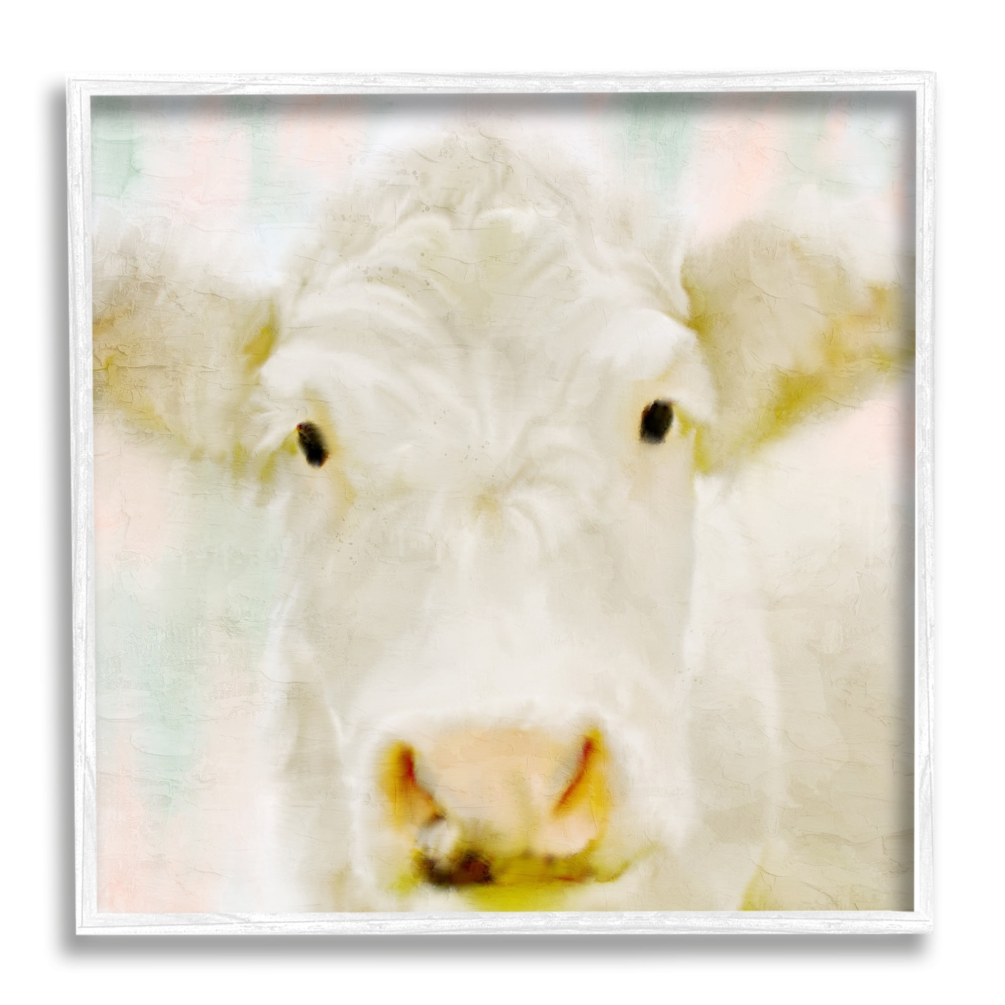 Stupell Industries Soft White Cow Cattle Face Closeup Layered Background , 12 x 12, Design by Kim Allen