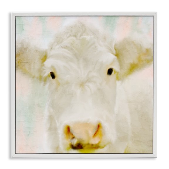 Stupell Industries Farmhouse Soft White Cow Cattle Face Closeup Layered Background White Framed Giclee Art, 12 x 12, by Kim Allen