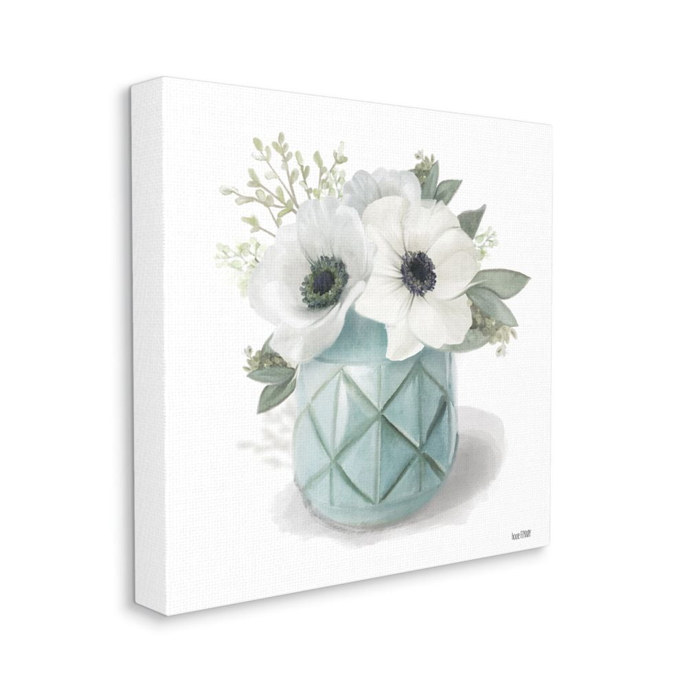 Stupell Industries Soft White Flowers in Turquoise Planter Country Floral Canvas Wall Art Design by House Fenway, 24" x 24"