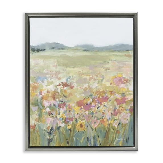 Stupell Industries Soft Wildflower Meadow Landscape Painting Gray Floater Framed Art Print Wall Art, 25 x 31