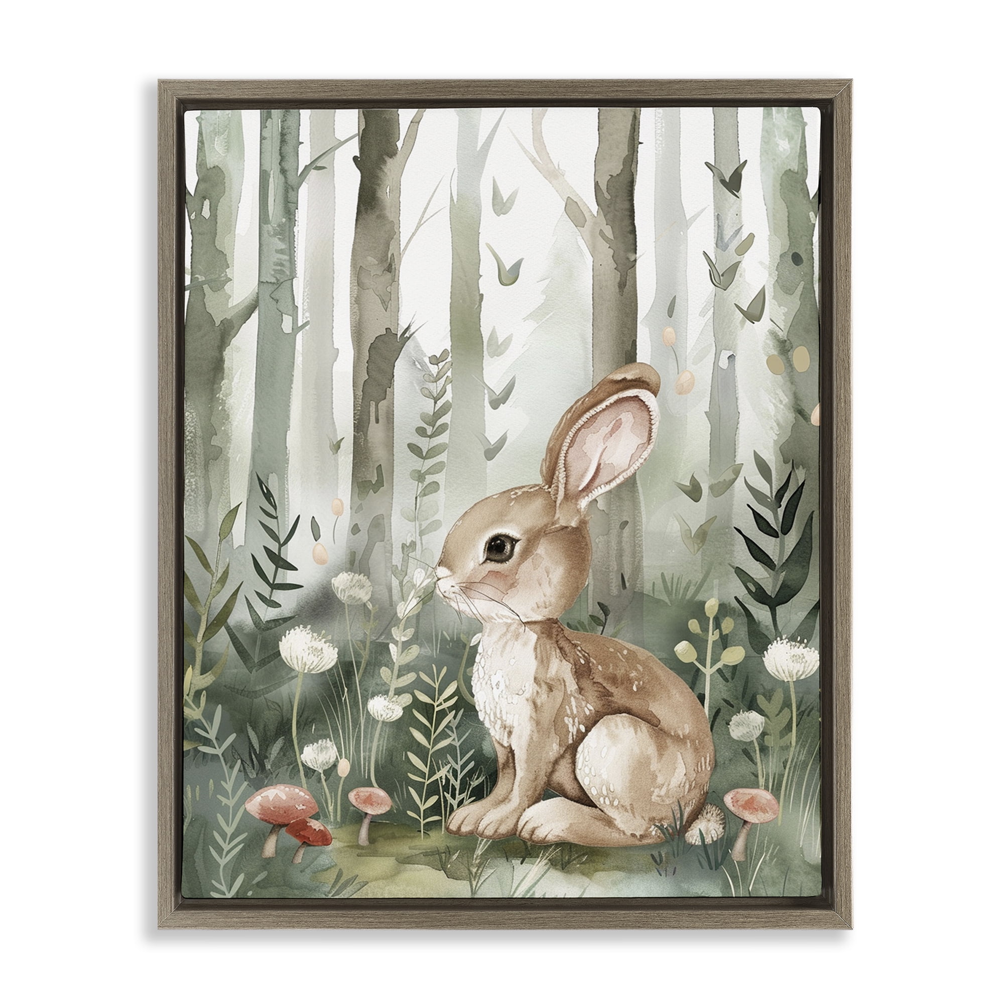 Stupell Industries Soft Woodland Bunny Landscape & Nature Painting Brown Floater Framed Canvas Art Print Wall Art, 17 x 21