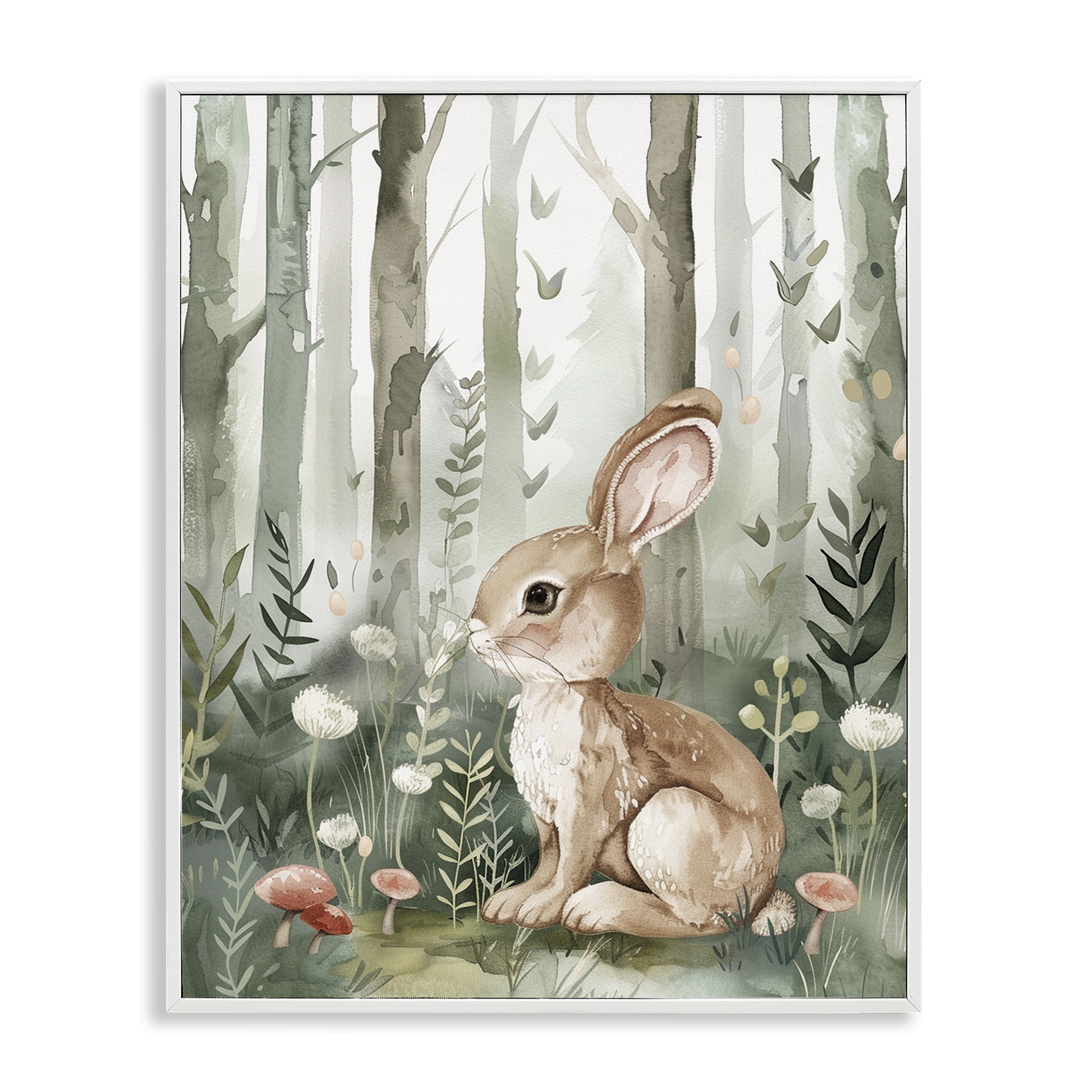 Stupell Industries Soft Woodland Bunny Landscape & Nature Painting White Framed Art Print Wall Art, 11 x 14