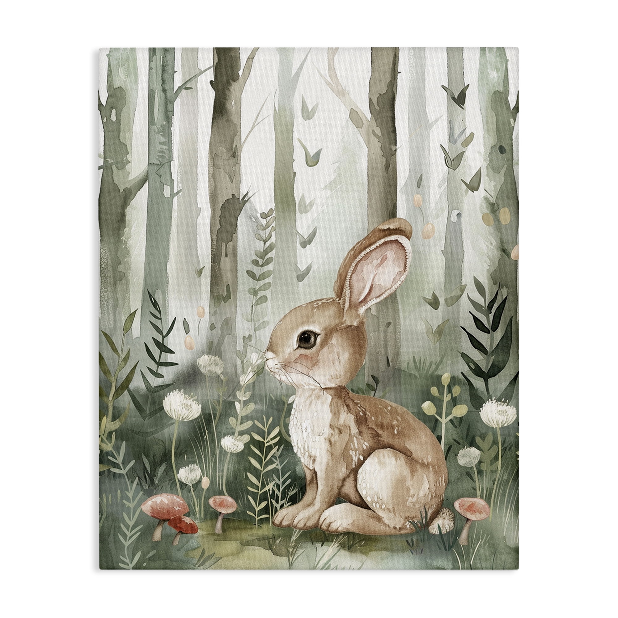 Stupell Industries Soft Woodland Bunny Landscape & Nature Painting Wrapped Canvas Art Print Wall Art, 16 x 20