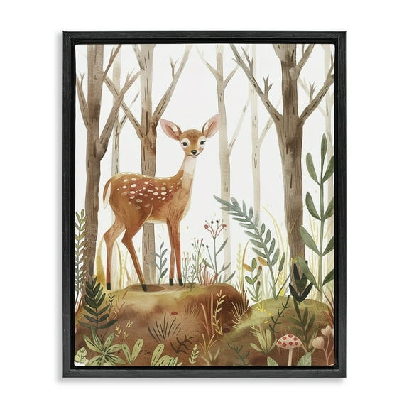 Stupell Industries Soft Woodland Deer Landscape & Nature Painting Black Floater Framed Canvas Art Print Wall Art, 17 x 21