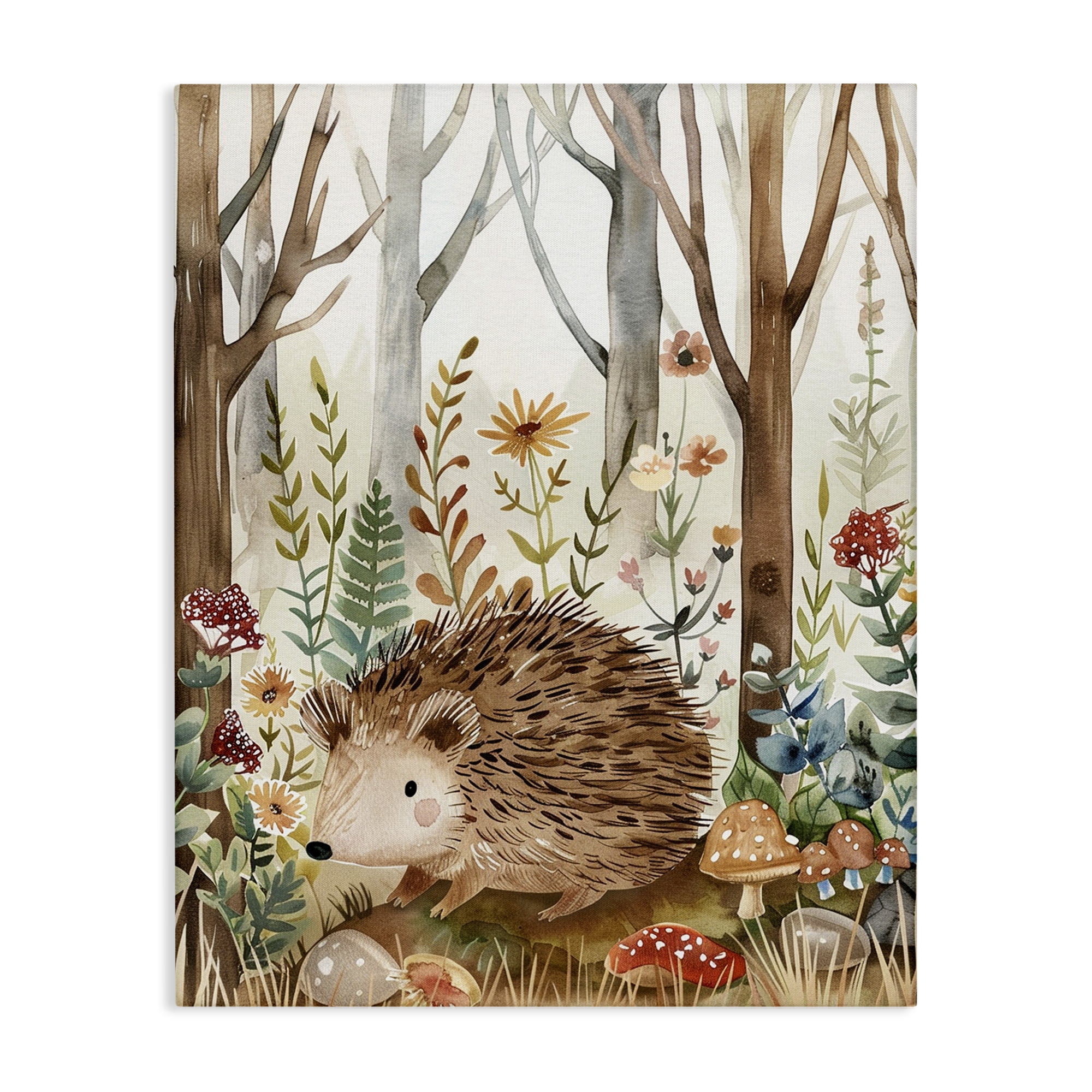 Stupell Industries Soft Woodland Hedgehog Landscape & Nature Painting Wrapped Canvas Art Print Wall Art, 24 x 30