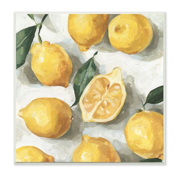 Stupell Industries Soft Yellow Citrus Lemon Pile Over White Wood Wall Art, 12 x 12, Design by Emma Caroline