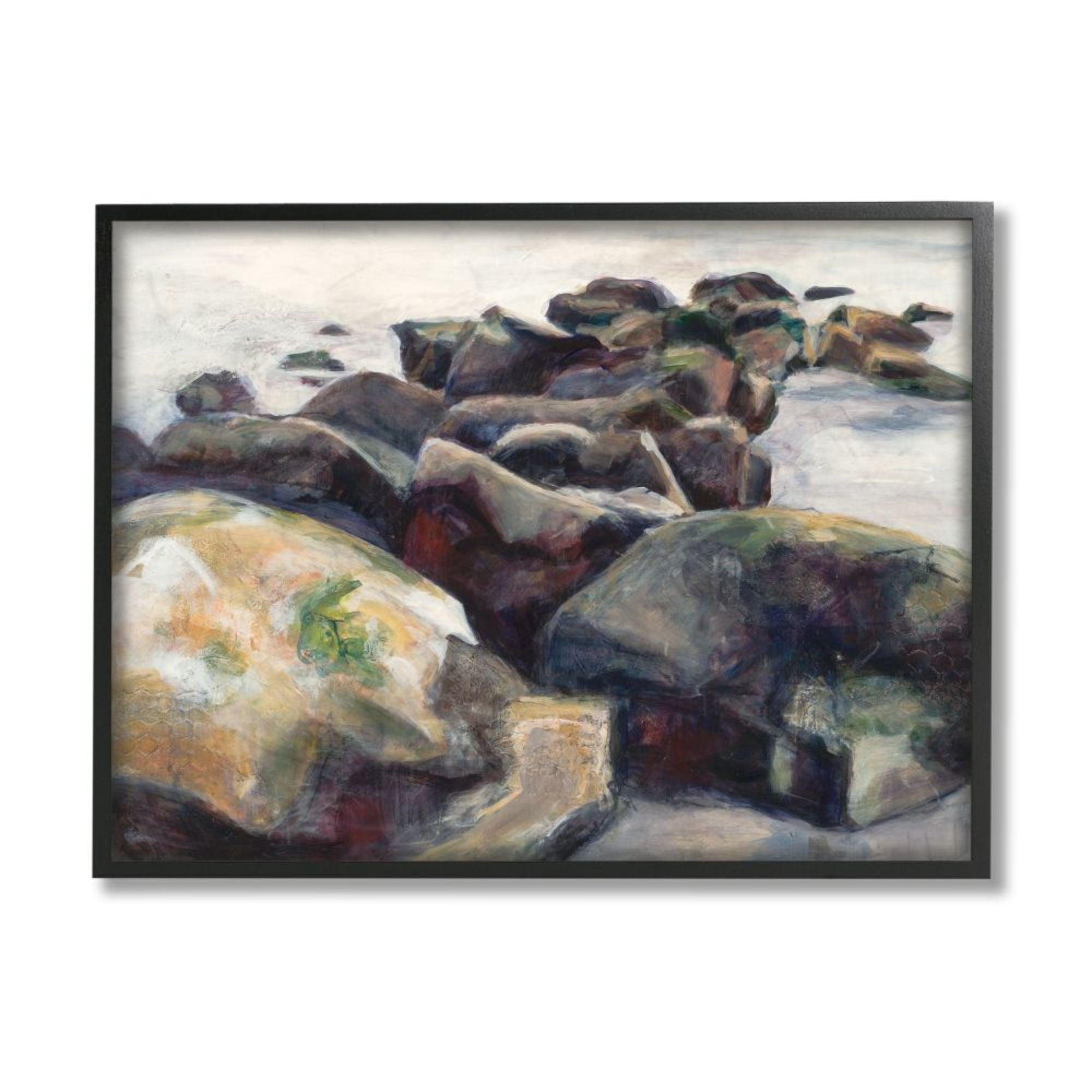 Stupell Industries Softened Beach Rocks Nautical Coast Line Paintings Black Framed Art Print Wall Art, 11x14, by Third and Wall