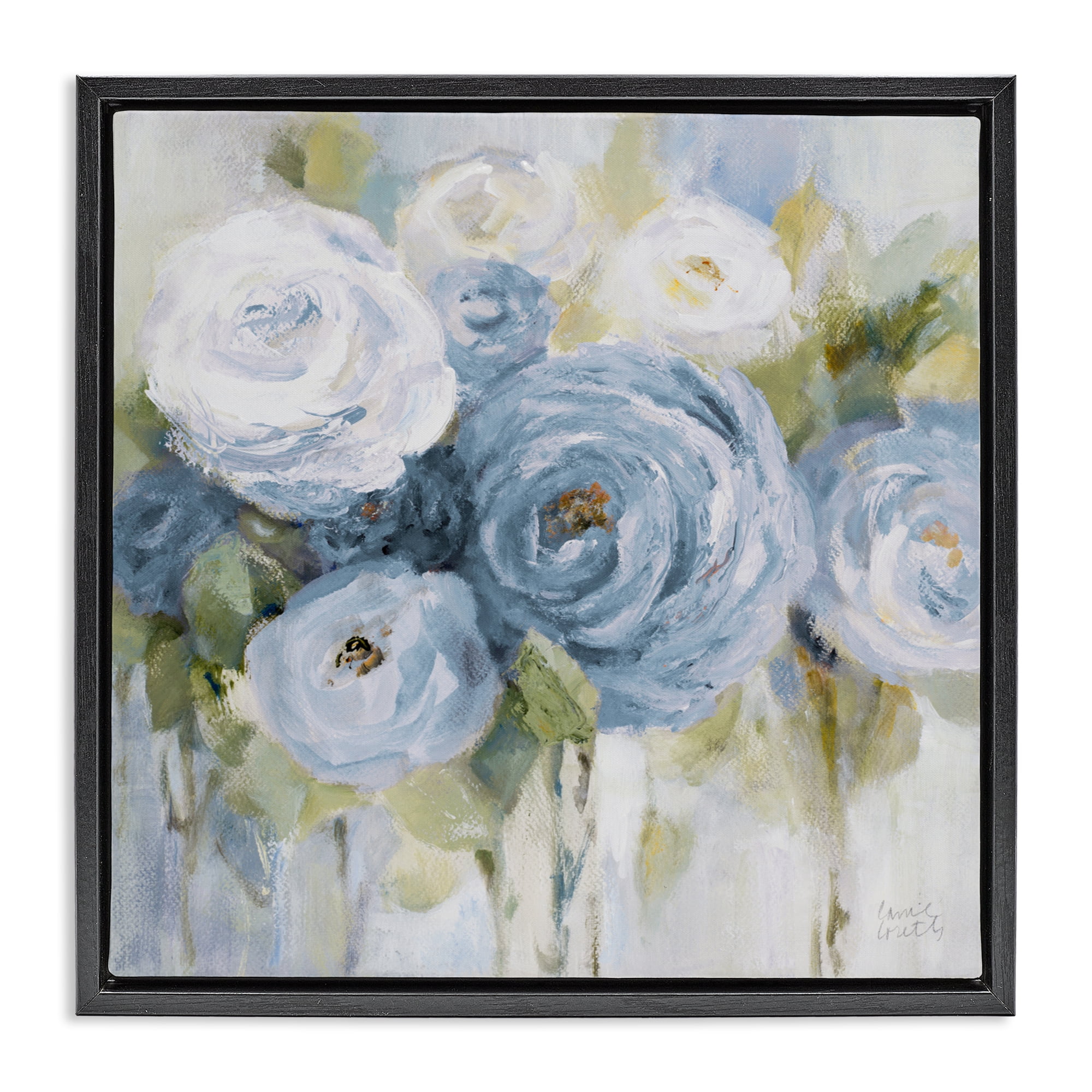 Stupell Industries Softly Blooming In Blues Black Framed Floater Canvas Wall Art, design by Lanie Loreth