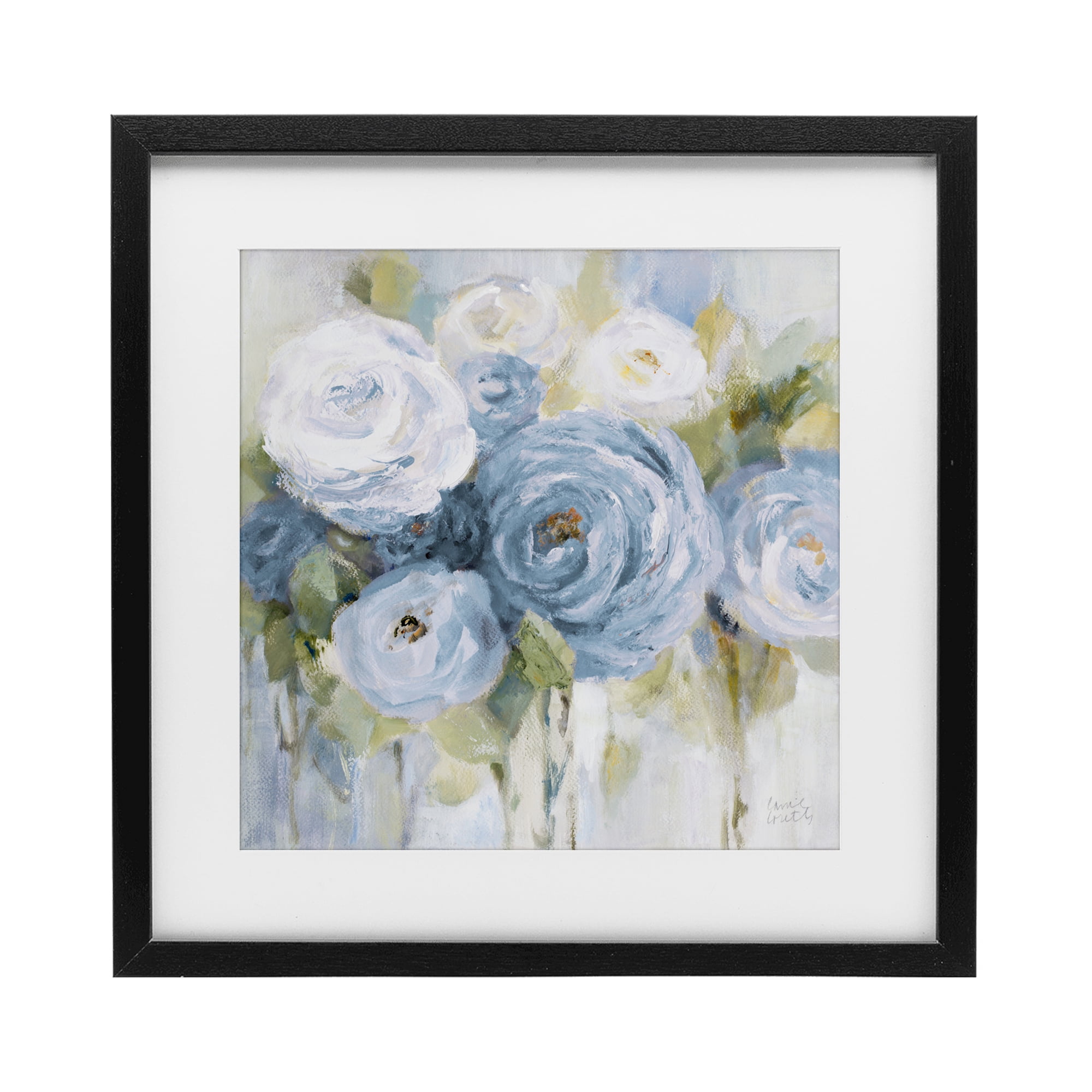 Stupell Industries Softly Blooming In Blues Black Framed Print Under Glass, design by Lanie Loreth