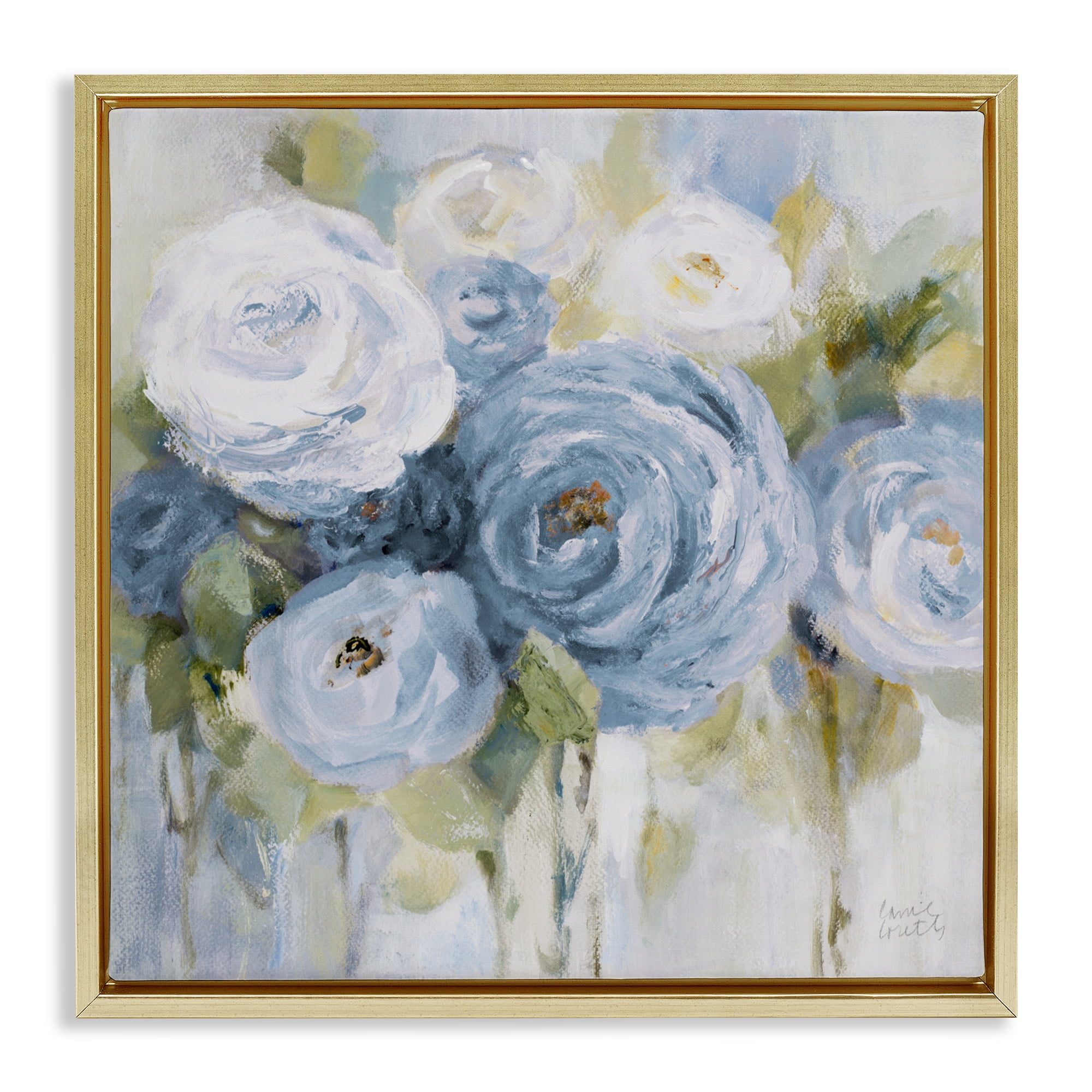Stupell Industries Softly Blooming In Blues Gold Framed Floater Canvas Wall Art, design by Lanie Loreth