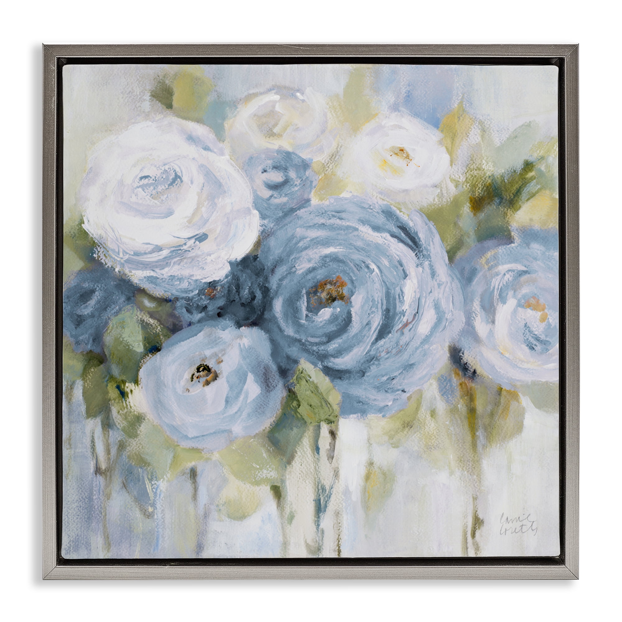 Stupell Industries Softly Blooming In Blues Gray Framed Floater Canvas Wall Art, design by Lanie Loreth