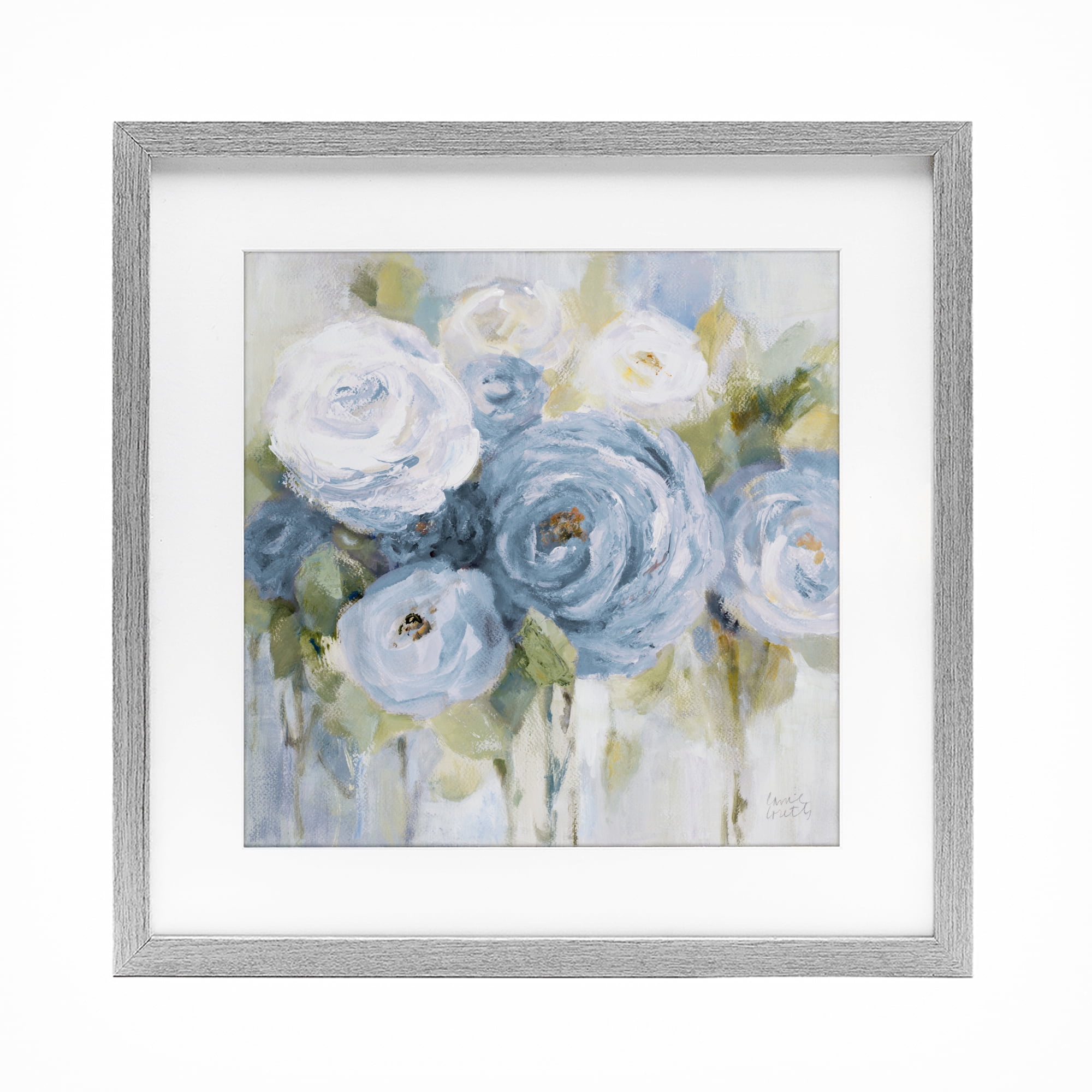 Stupell Industries Softly Blooming In Blues Gray Framed Print Under Glass, design by Lanie Loreth
