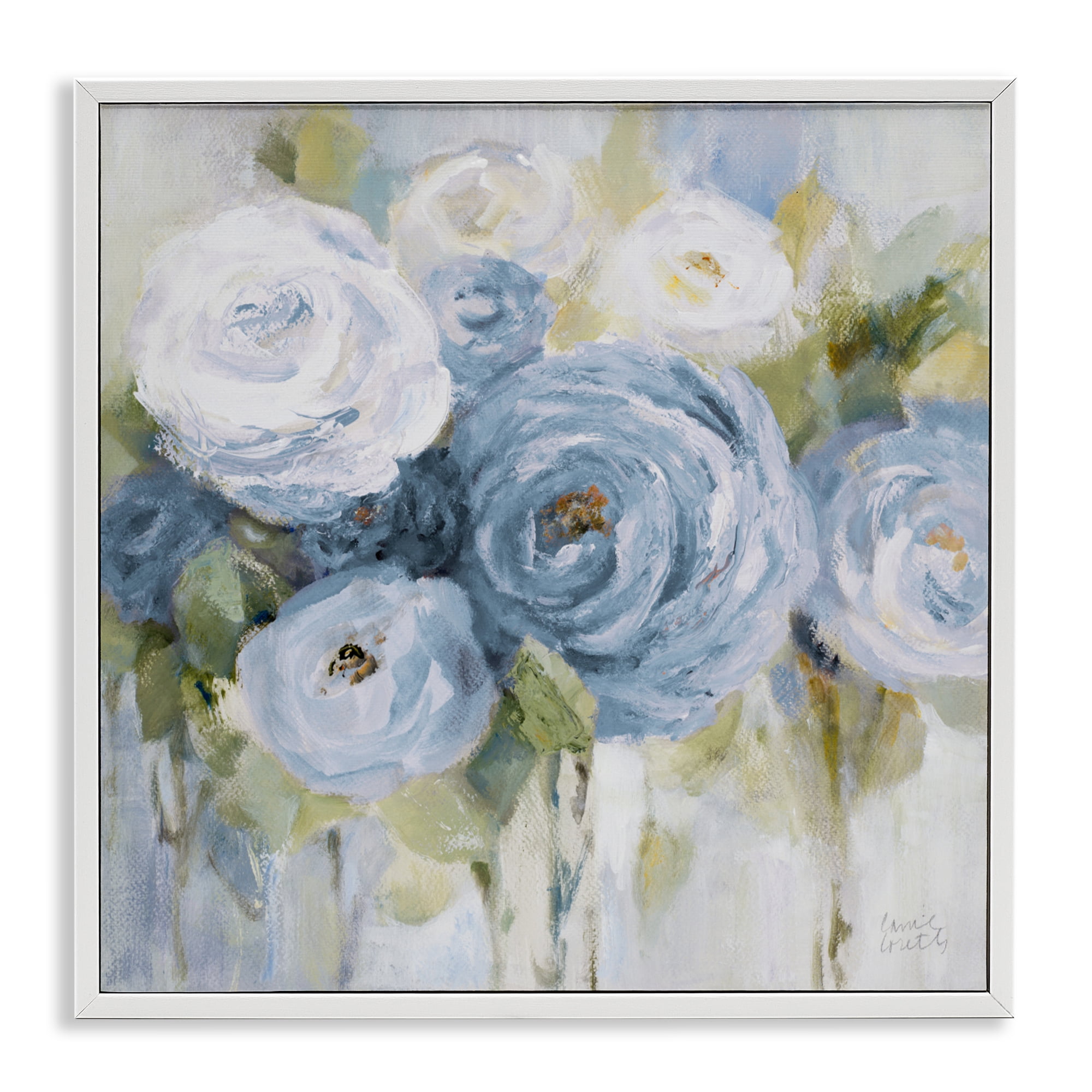 Stupell Industries Softly Blooming In Blues White Framed Giclee Art, design by Lanie Loreth