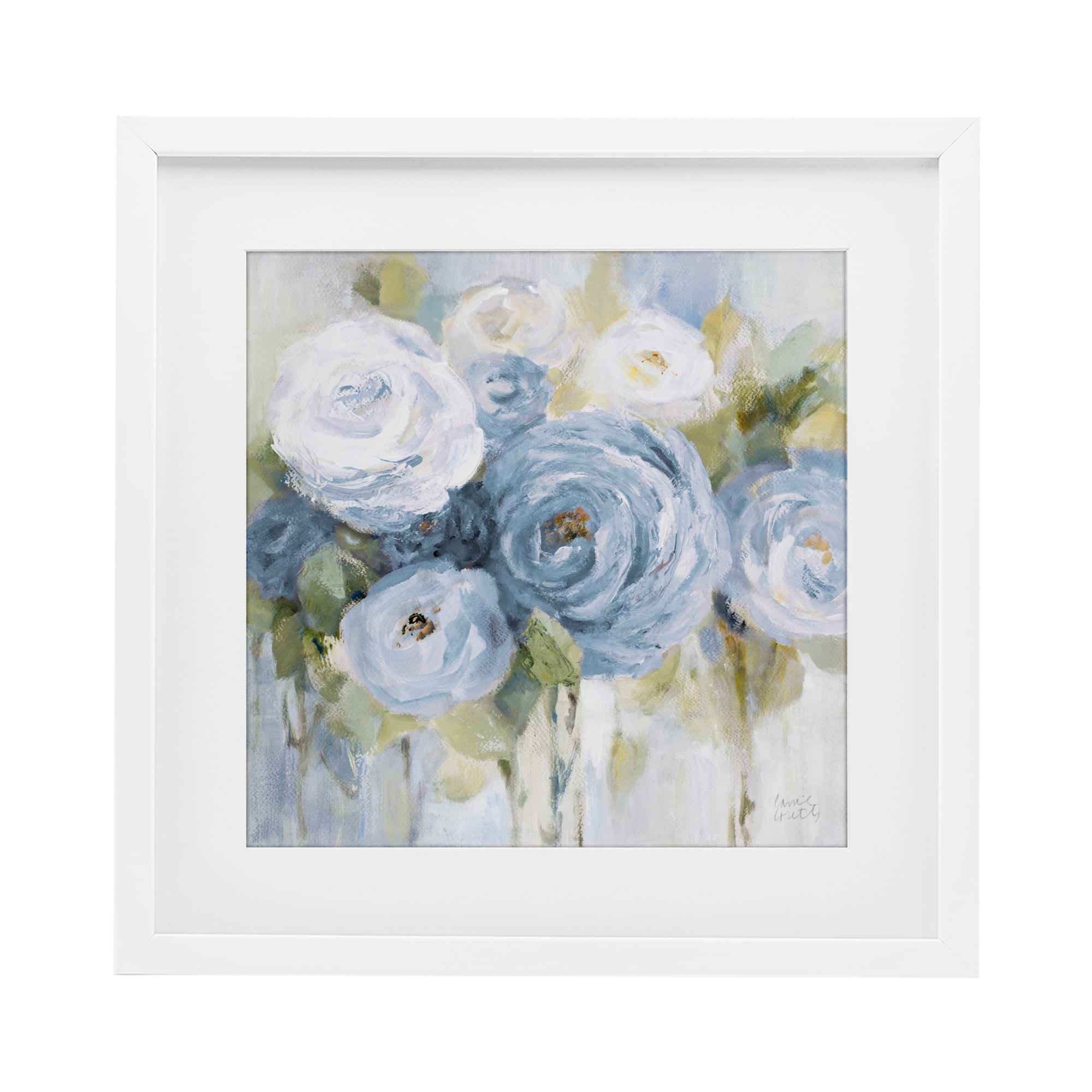 Stupell Industries Softly Blooming In Blues White Framed Print Under Glass, design by Lanie Loreth