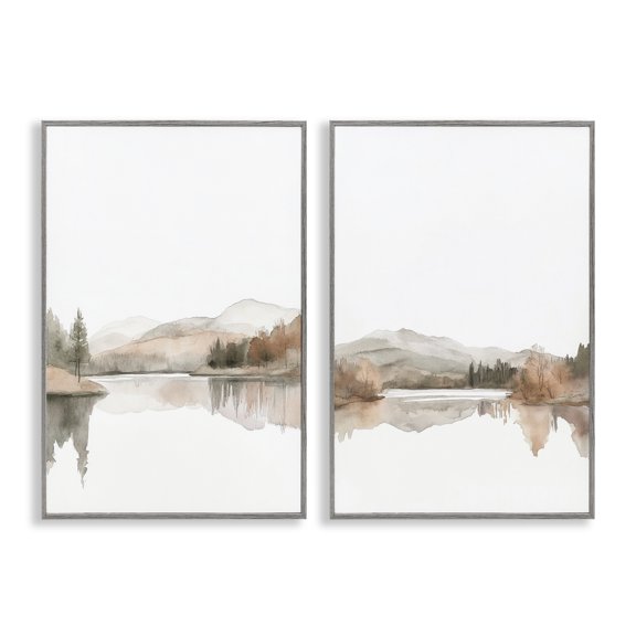 Stupell Industries Softly Flowing Landscape 2 Piece Gray Framed Giclee Art Set design by Mona Grace, 24 x 16