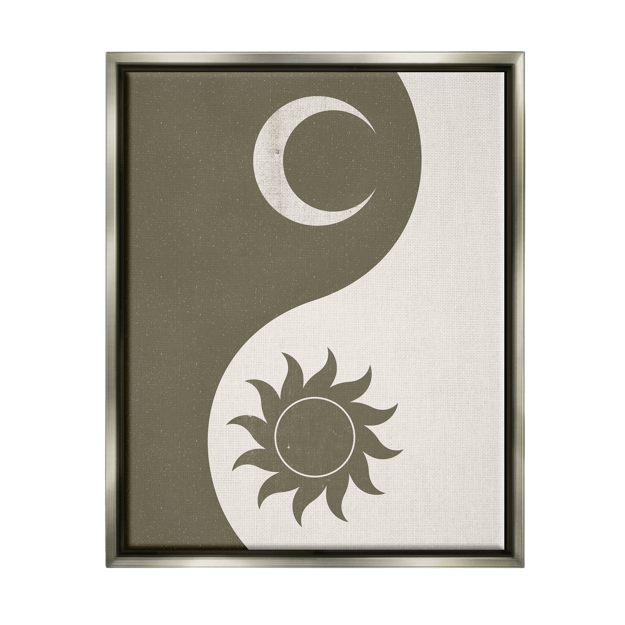 Stupell Industries Solar & Lunar Yin Yang Shape Spiritual Motif Graphic Art Luster Gray Floating Framed Canvas Print Wall Art, Design by JJ Design House LLC