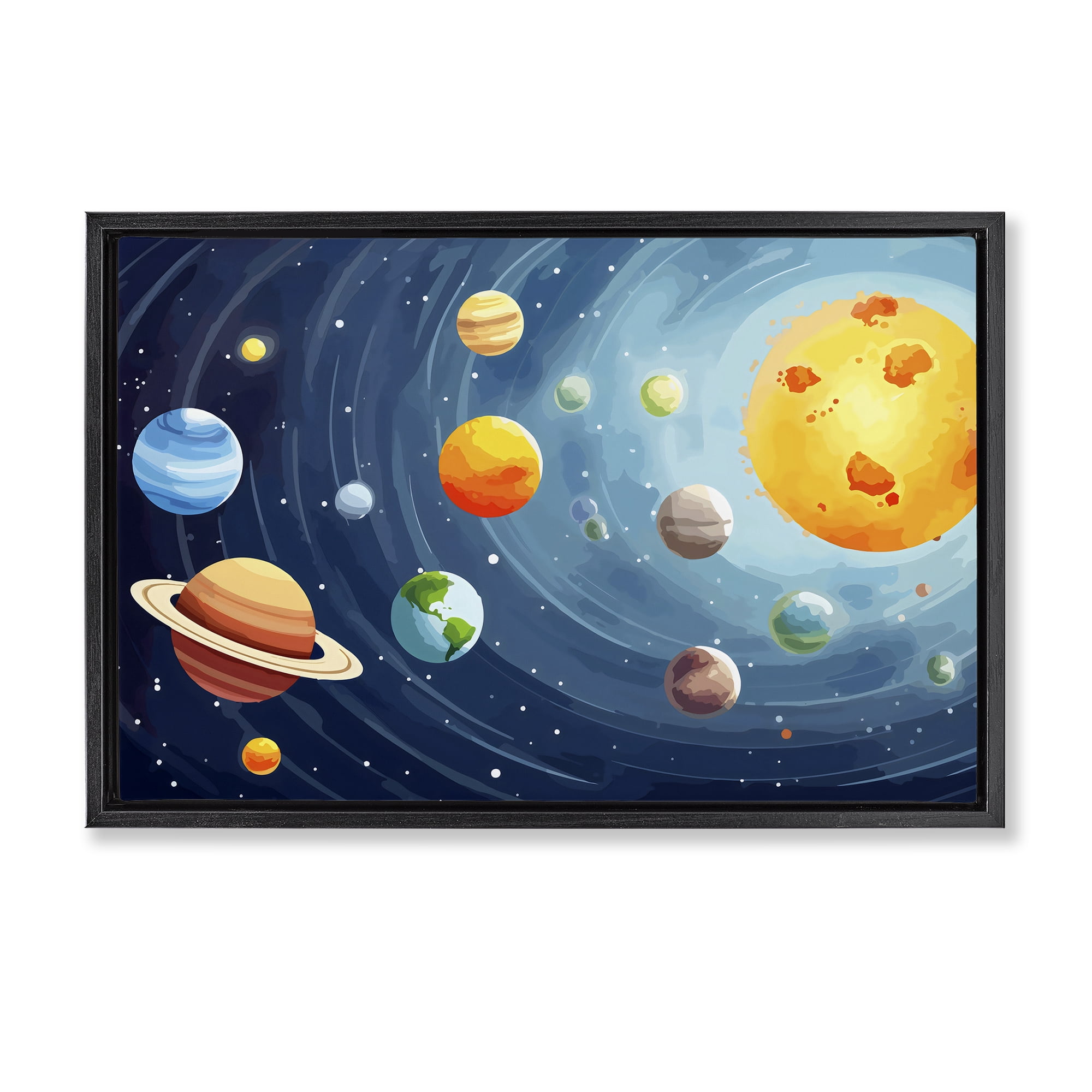 Stupell Industries Solar System Planets Orbit Black Framed Floater Canvas Wall Art, design by Creative Studio