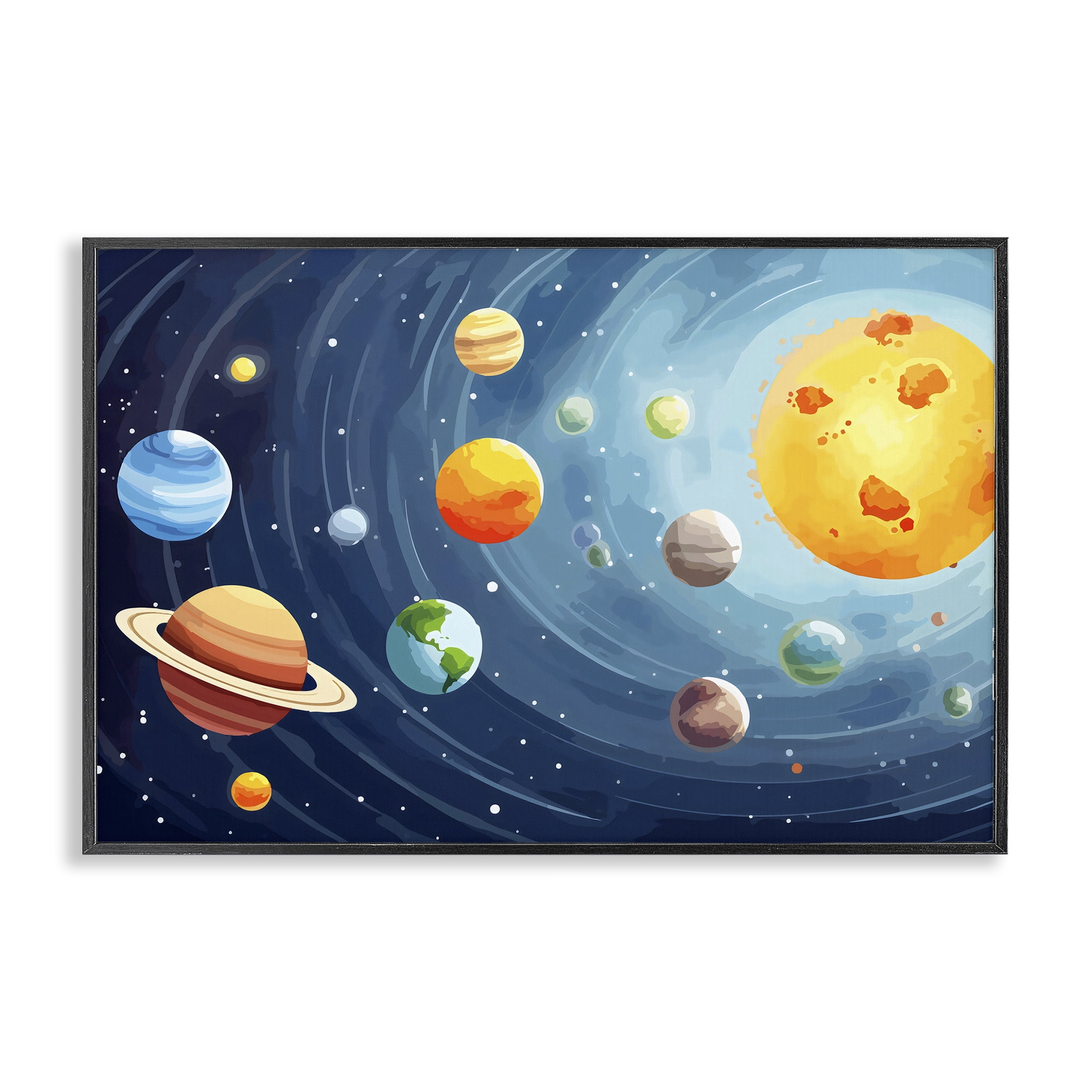 Stupell Industries Solar System Planets Orbit Black Framed Giclee Art, design by Creative Studio