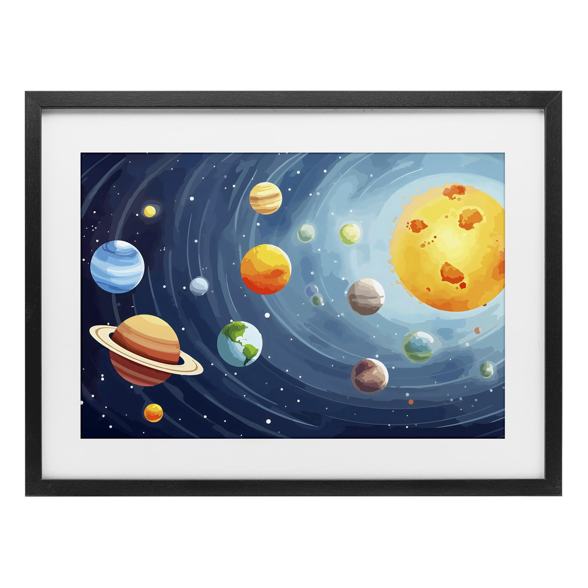Stupell Industries Solar System Planets Orbit Black Framed Print Under Glass, design by Creative Studio