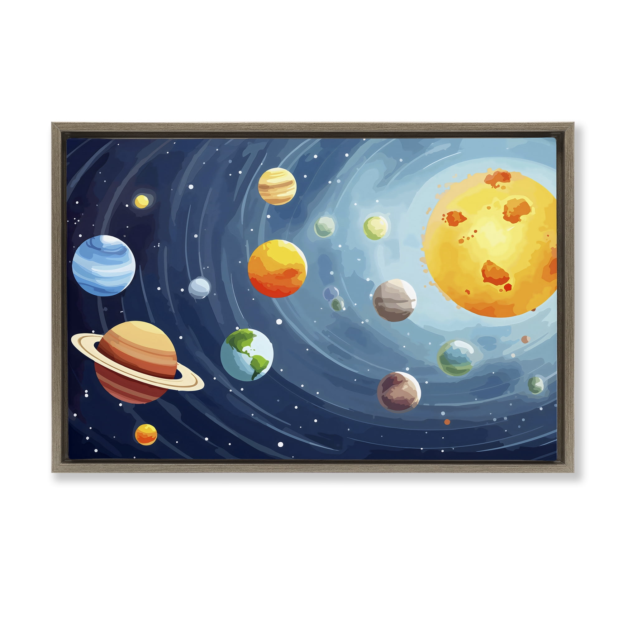 Stupell Industries Solar System Planets Orbit Brown Framed Floater Canvas Wall Art, design by Creative Studio