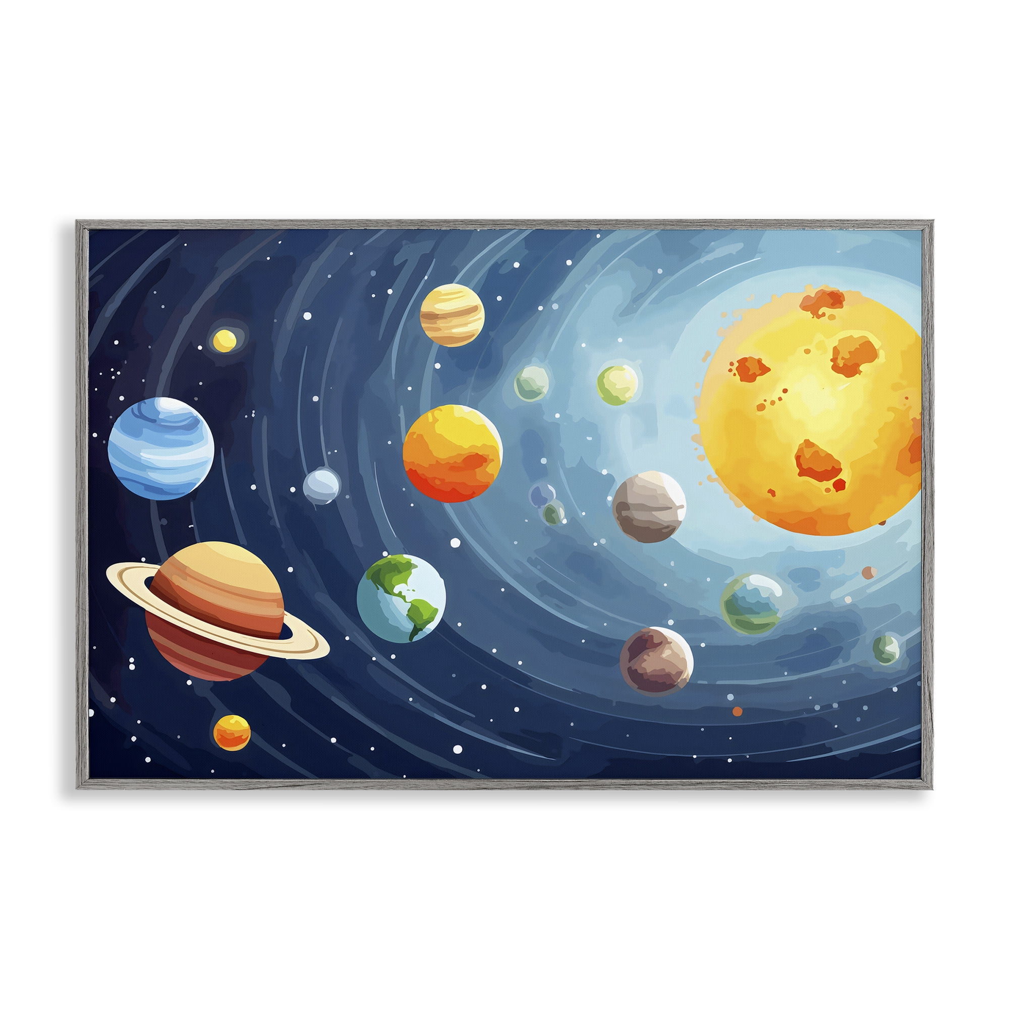 Stupell Industries Solar System Planets Orbit Gray Framed Giclee Art, design by Creative Studio