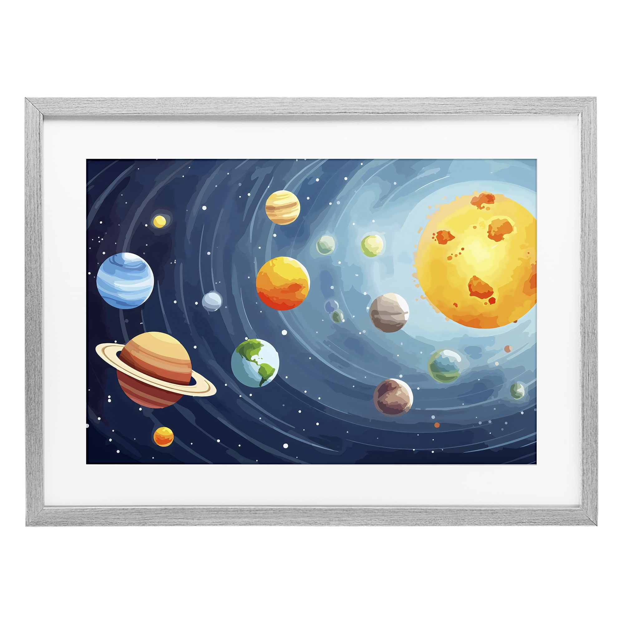 Stupell Industries Solar System Planets Orbit Gray Framed Print Under Glass, design by Creative Studio