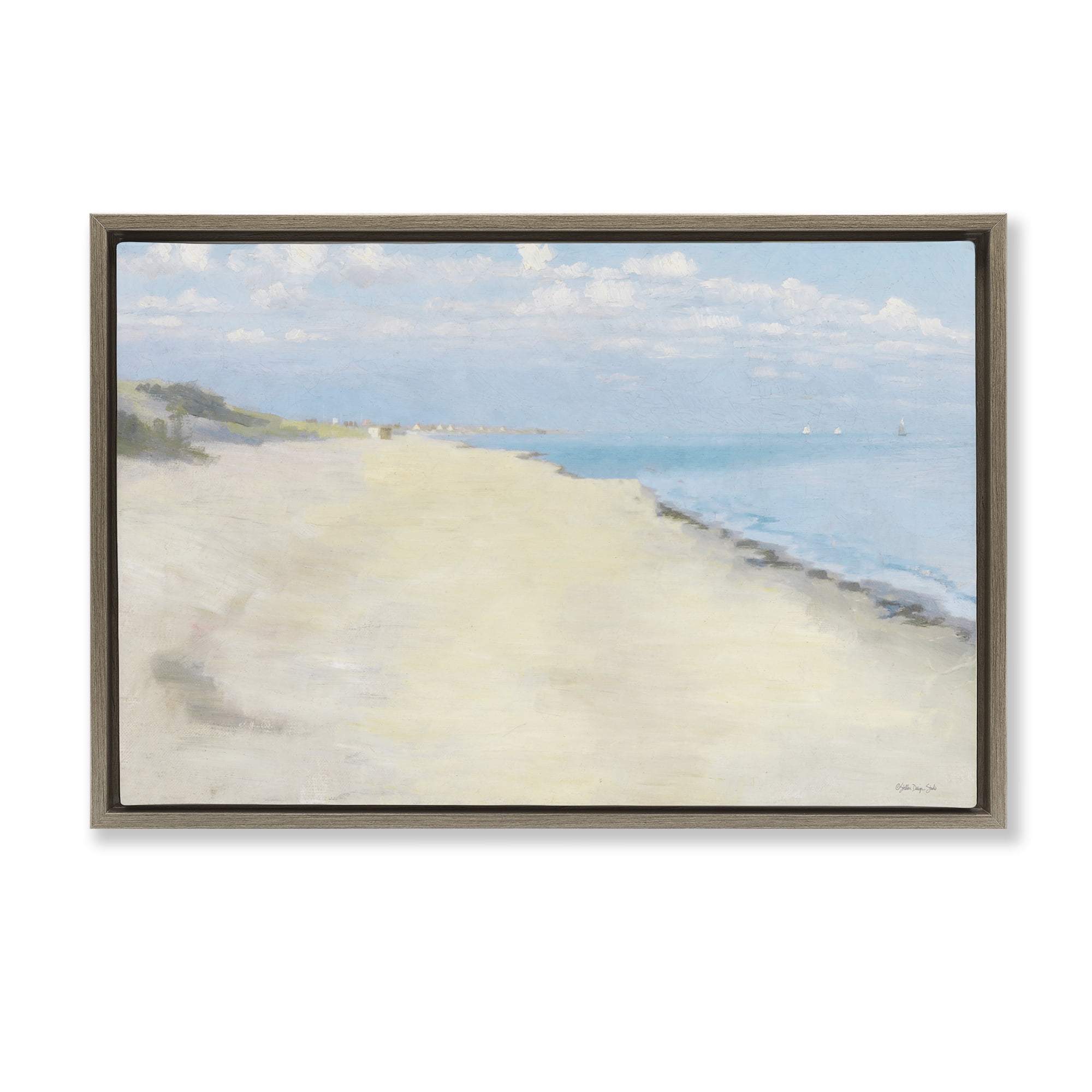 Stupell Industries Solemn Beach Tide Landscape & Nature Painting Brown Floater Framed Canvas Art Print Wall Art, 25 x 17