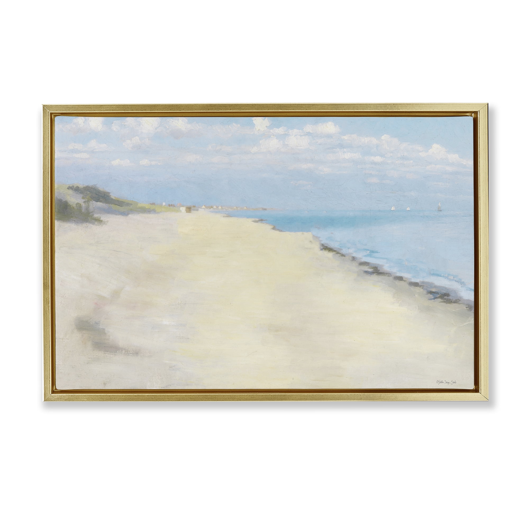Stupell Industries Solemn Beach Tide Landscape & Nature Painting Gold Floater Framed Canvas Art Print Wall Art, 25 x 17