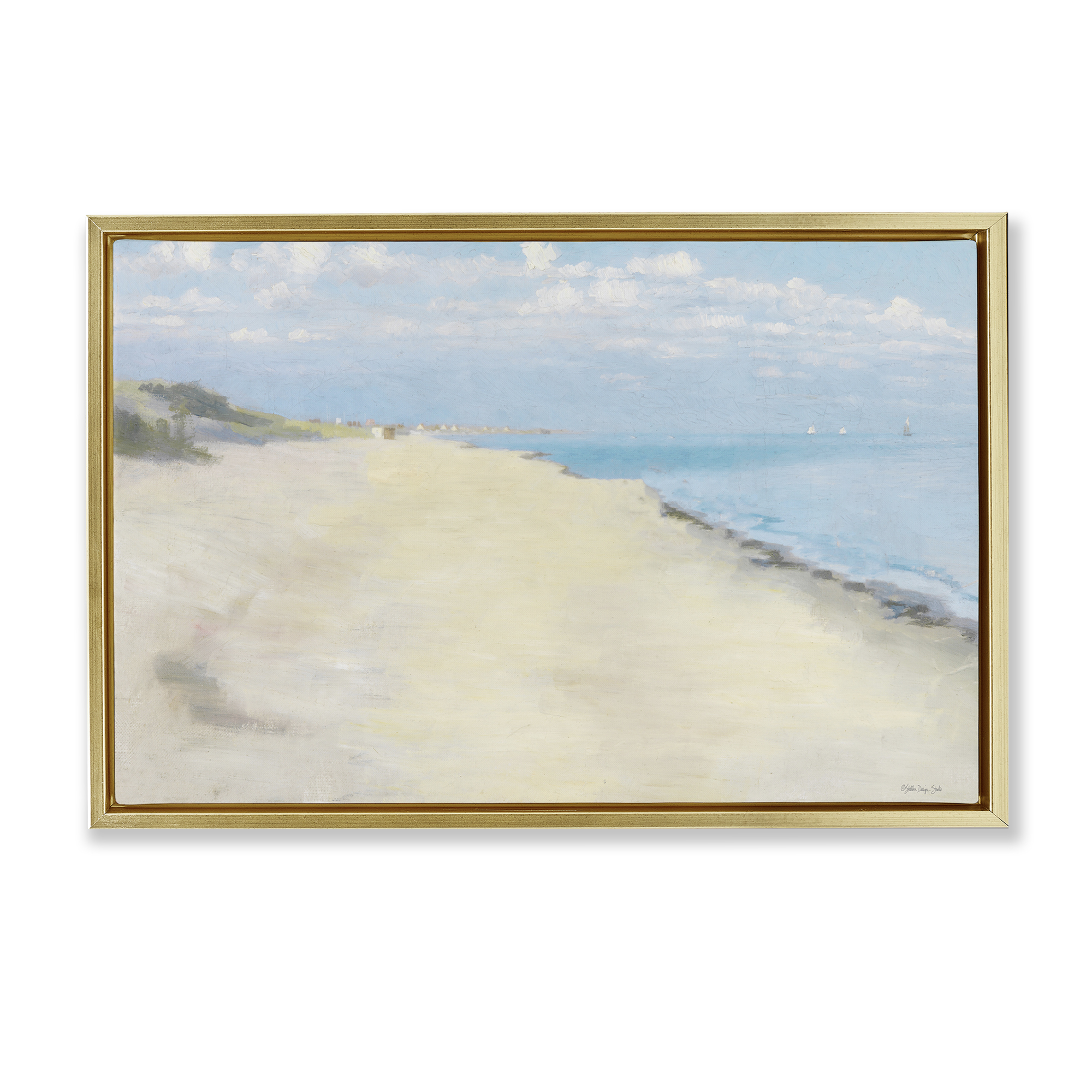 Stupell Industries Solemn Beach Tide Landscape & Nature Painting Gold Floater Framed Canvas Art Print Wall Art, 31 x 21