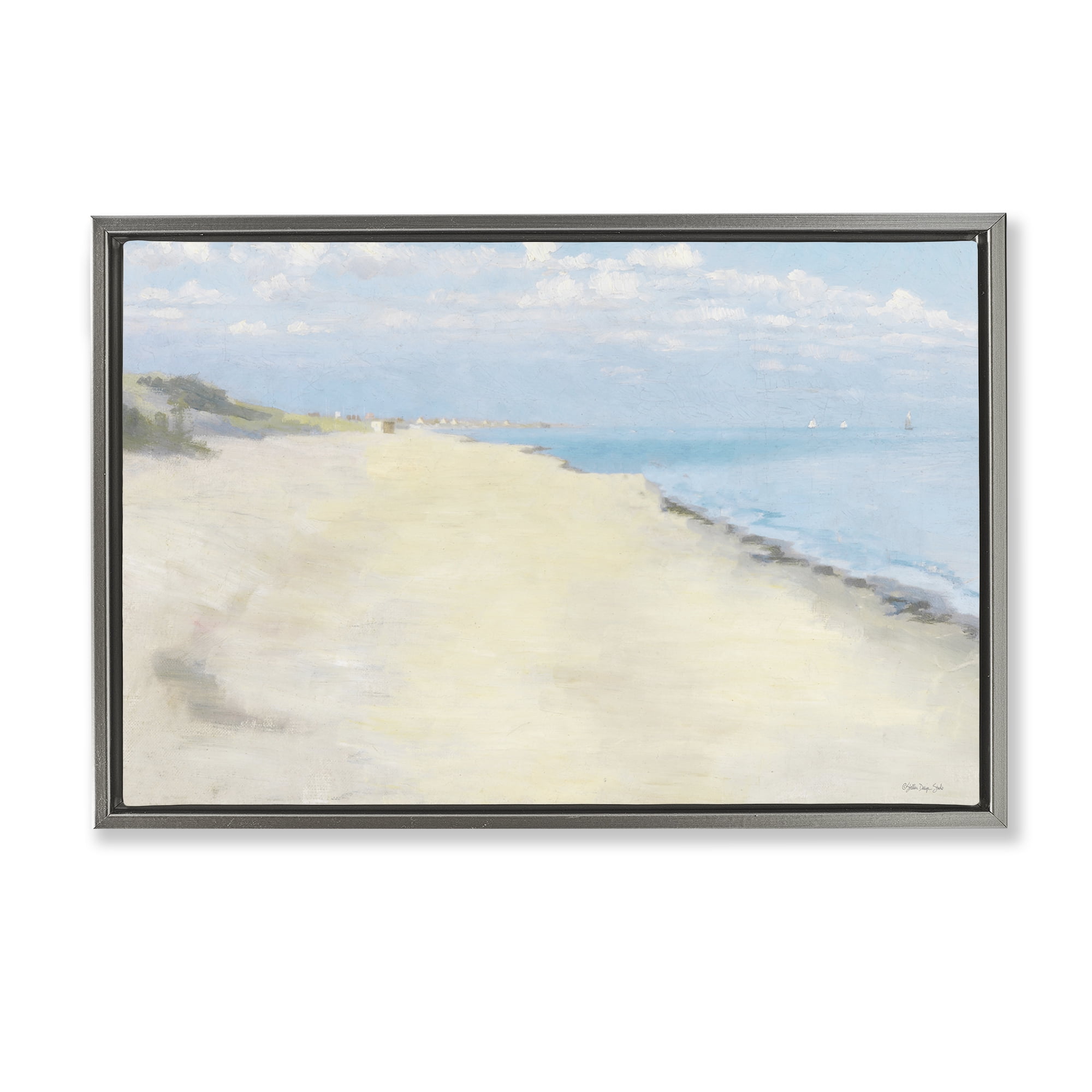Stupell Industries Solemn Beach Tide Landscape & Nature Painting Gray Floater Framed Canvas Art Print Wall Art, 31 x 21