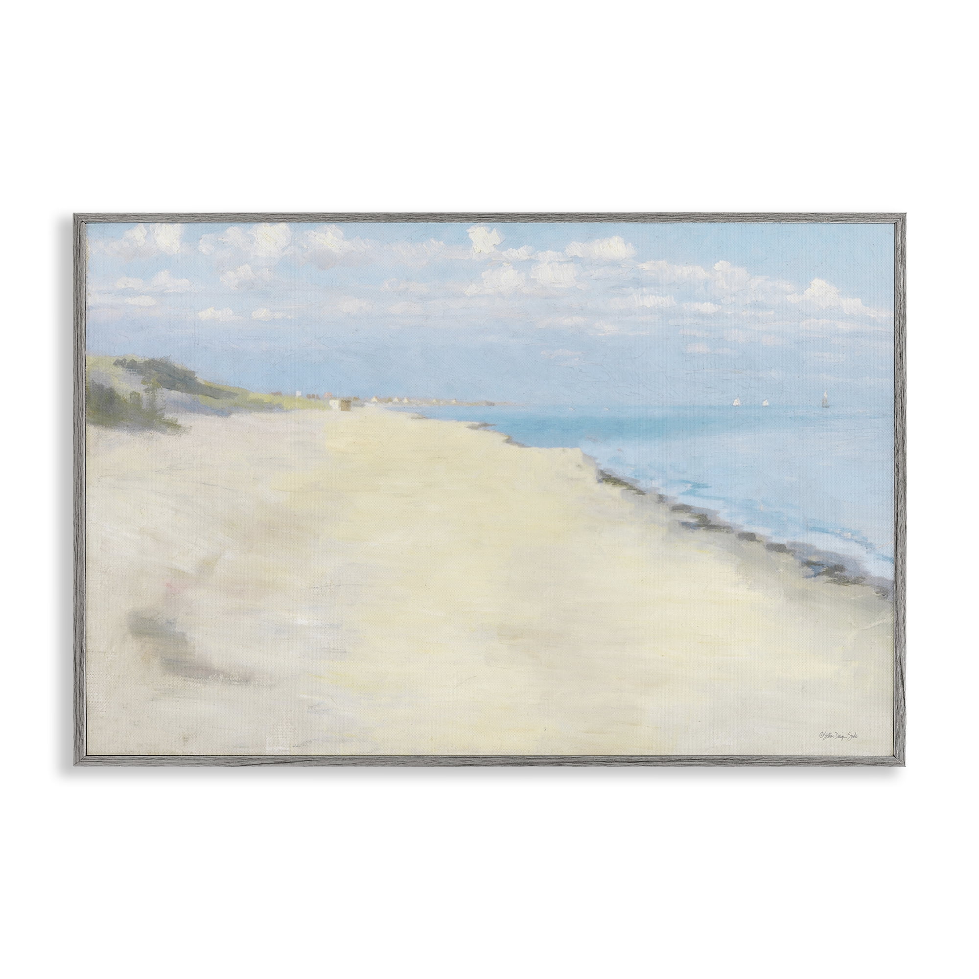 Stupell Industries Solemn Beach Tide Landscape & Nature Painting Gray Framed Art Print Wall Art, 18 x 12