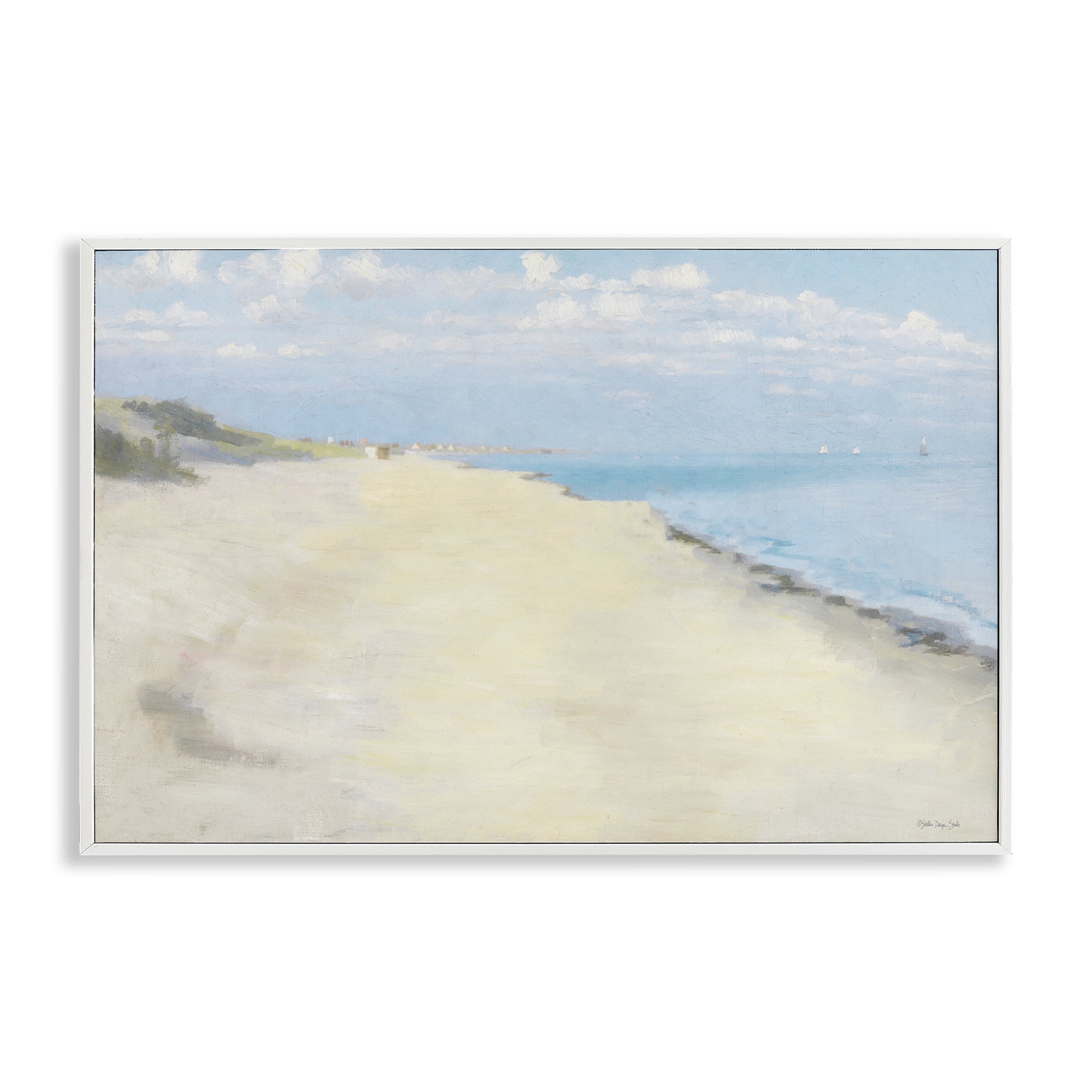 Stupell Industries Solemn Beach Tide Landscape & Nature Painting White Framed Art Print Wall Art, 18 x 12