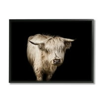 Stupell Industries Solemn Cattle Portrait Modern Farm Animal over Black Animals & Insects Photography Black Framed Art Print Wall Art, 24 x 30
