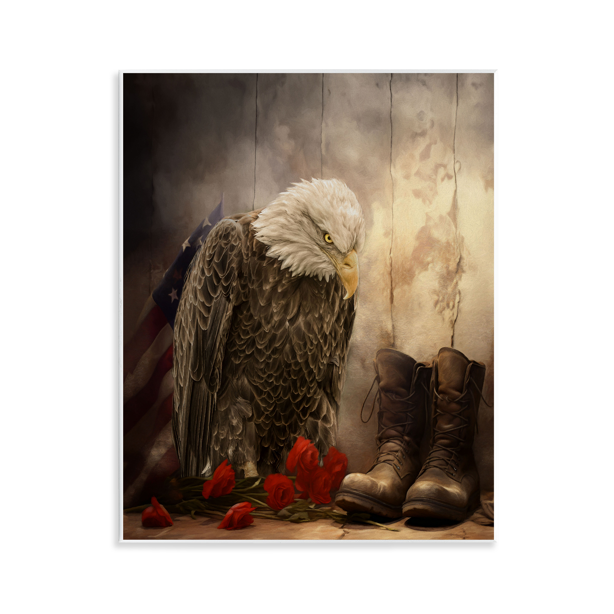 Stupell Industries Solemn Memory Eagle & Roses Wall Plaque Art design by Kelley Parker, 14 x 11