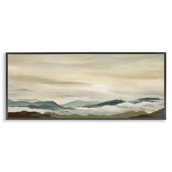 Stupell Industries Solemn Mountains Peeking Landscape Painting Black Framed Art Print Wall Art, 24 x 10