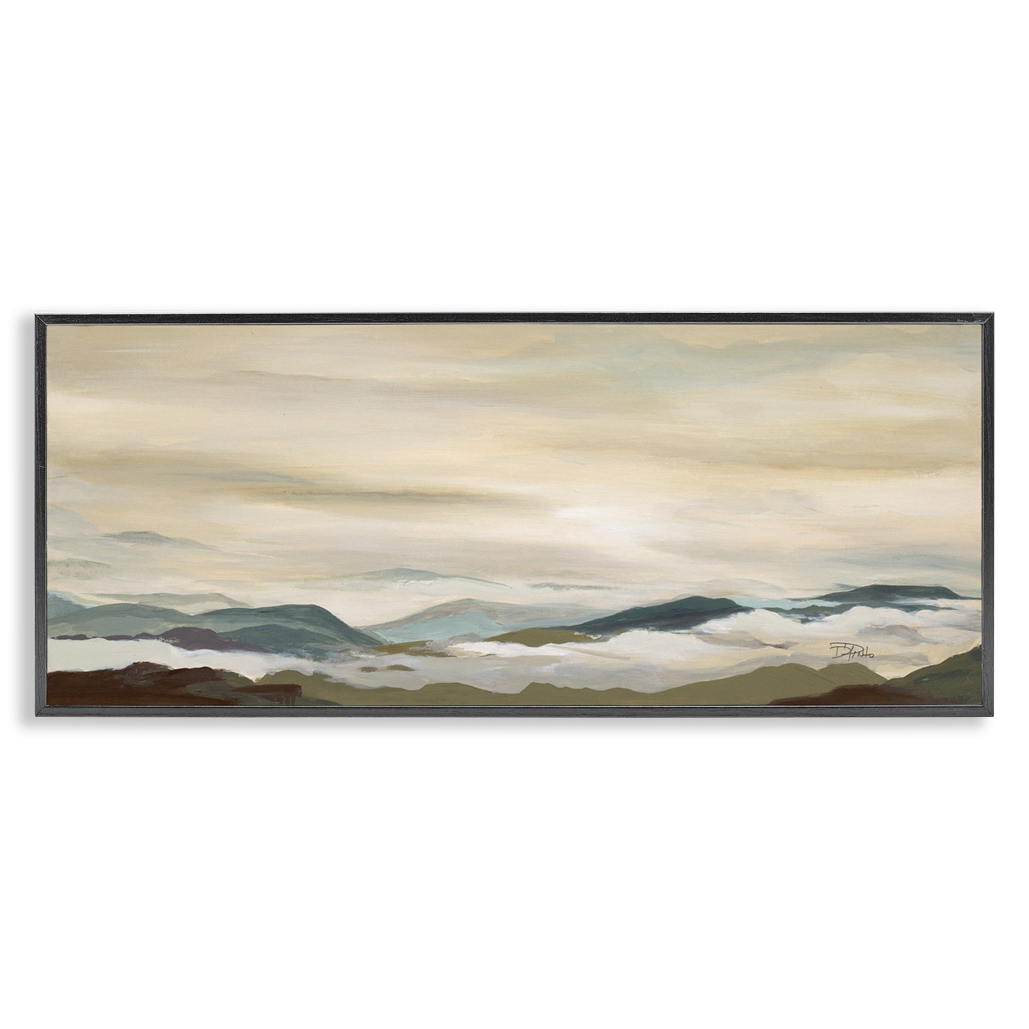 Stupell Industries Solemn Mountains Peeking Landscape Painting Black Framed Art Print Wall Art, 30 x 13
