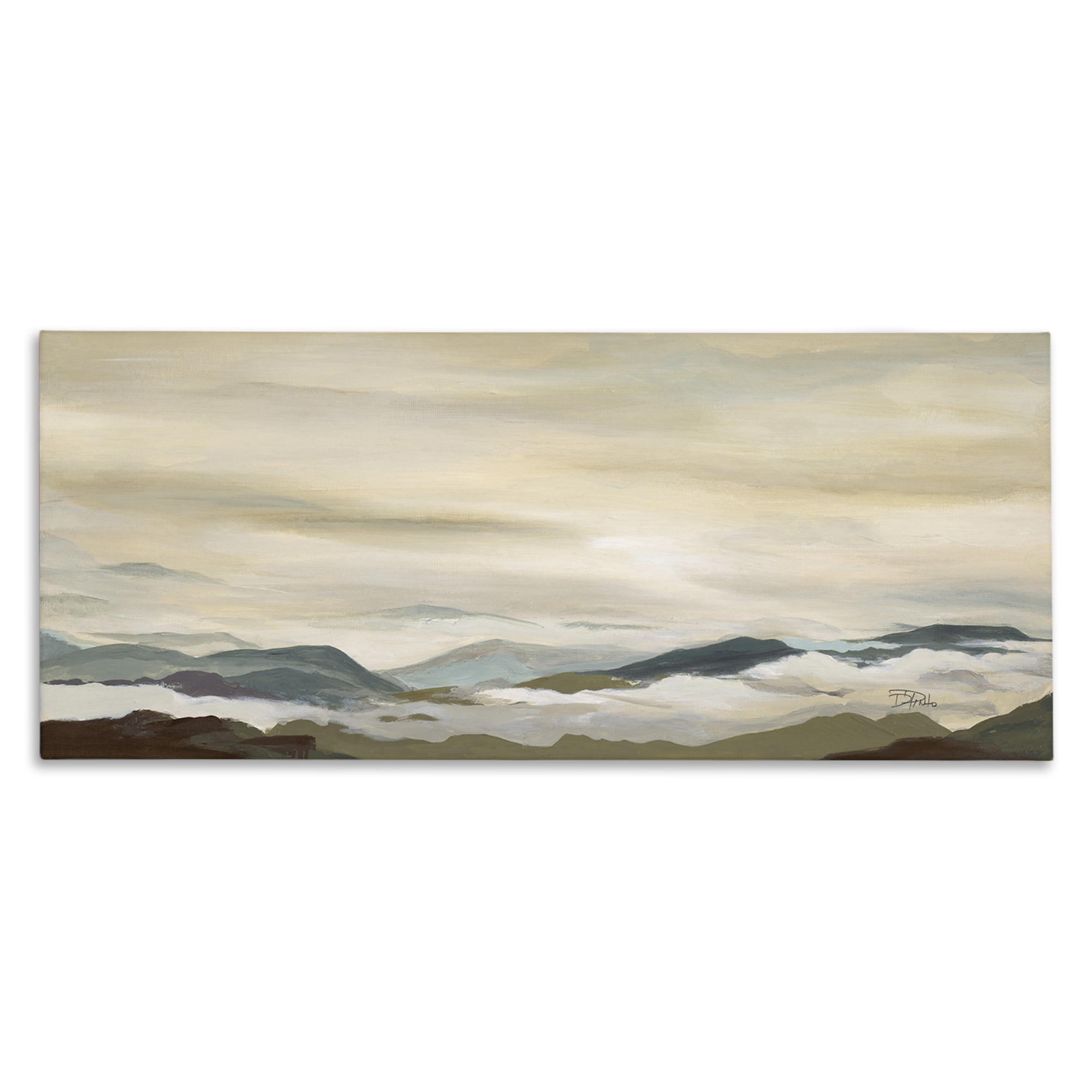 Stupell Industries Solemn Mountains Peeking Landscape Painting Gallery Wrapped Canvas Art Print Wall Art, 48 x 20