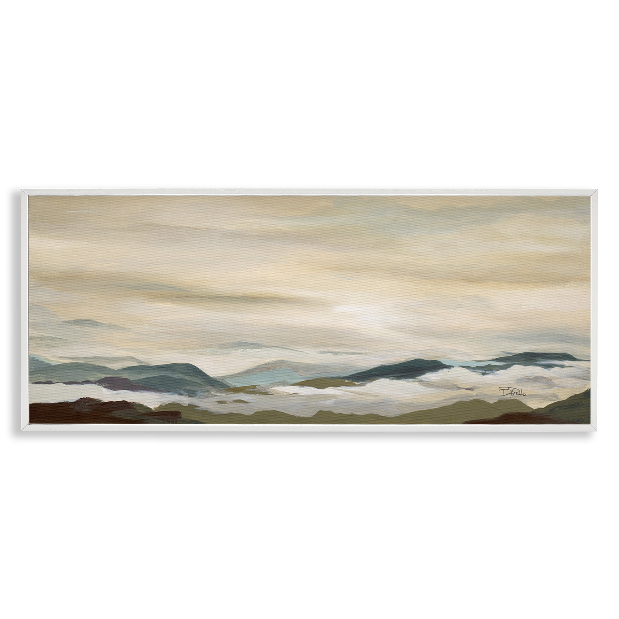 Stupell Industries Solemn Mountains Peeking Landscape Painting White Framed Art Print Wall Art, 24 x 10