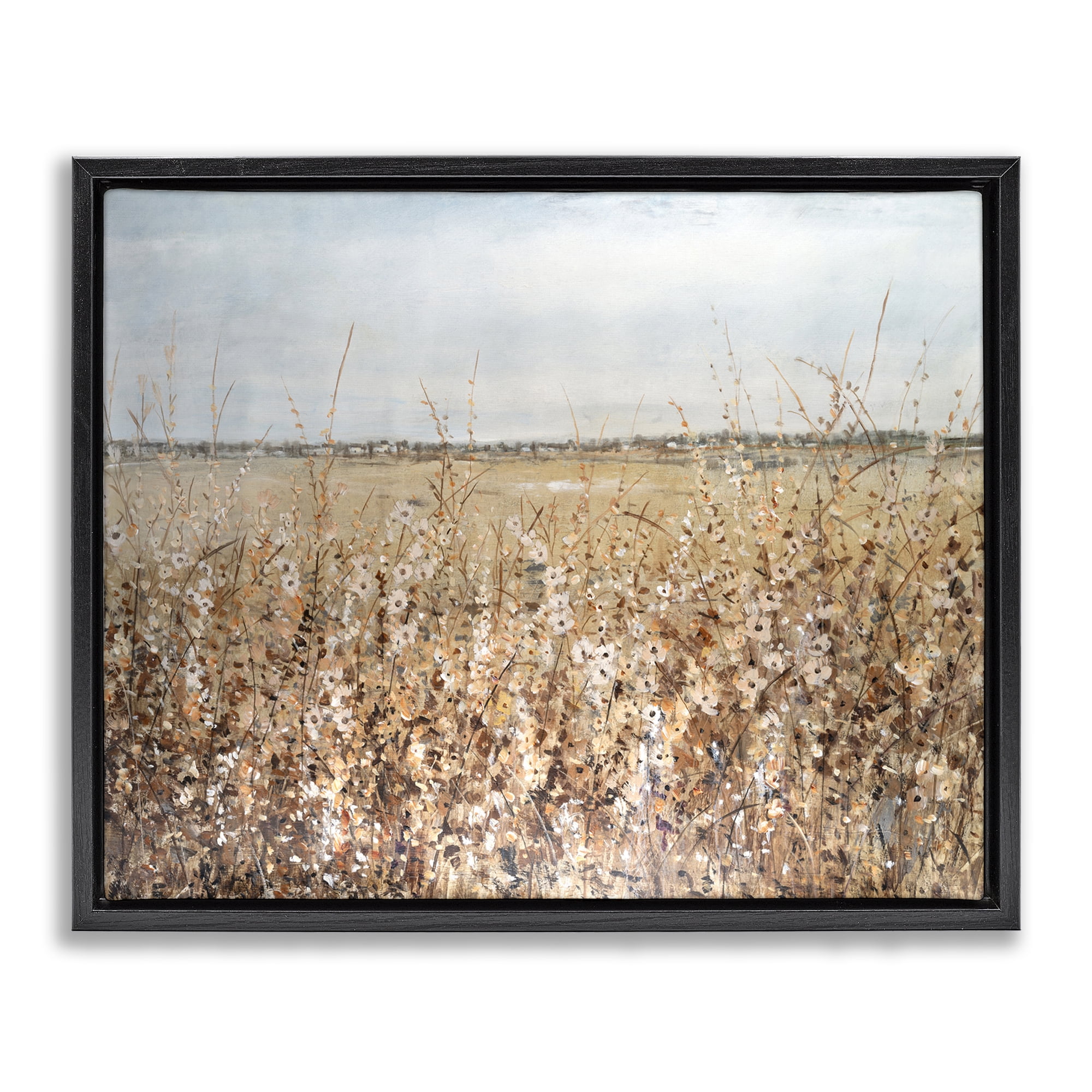 Stupell Industries Solemn Neutral Meadow Landscape & Nature Painting Black Floater Framed Canvas Art Print Wall Art, 31 x 25