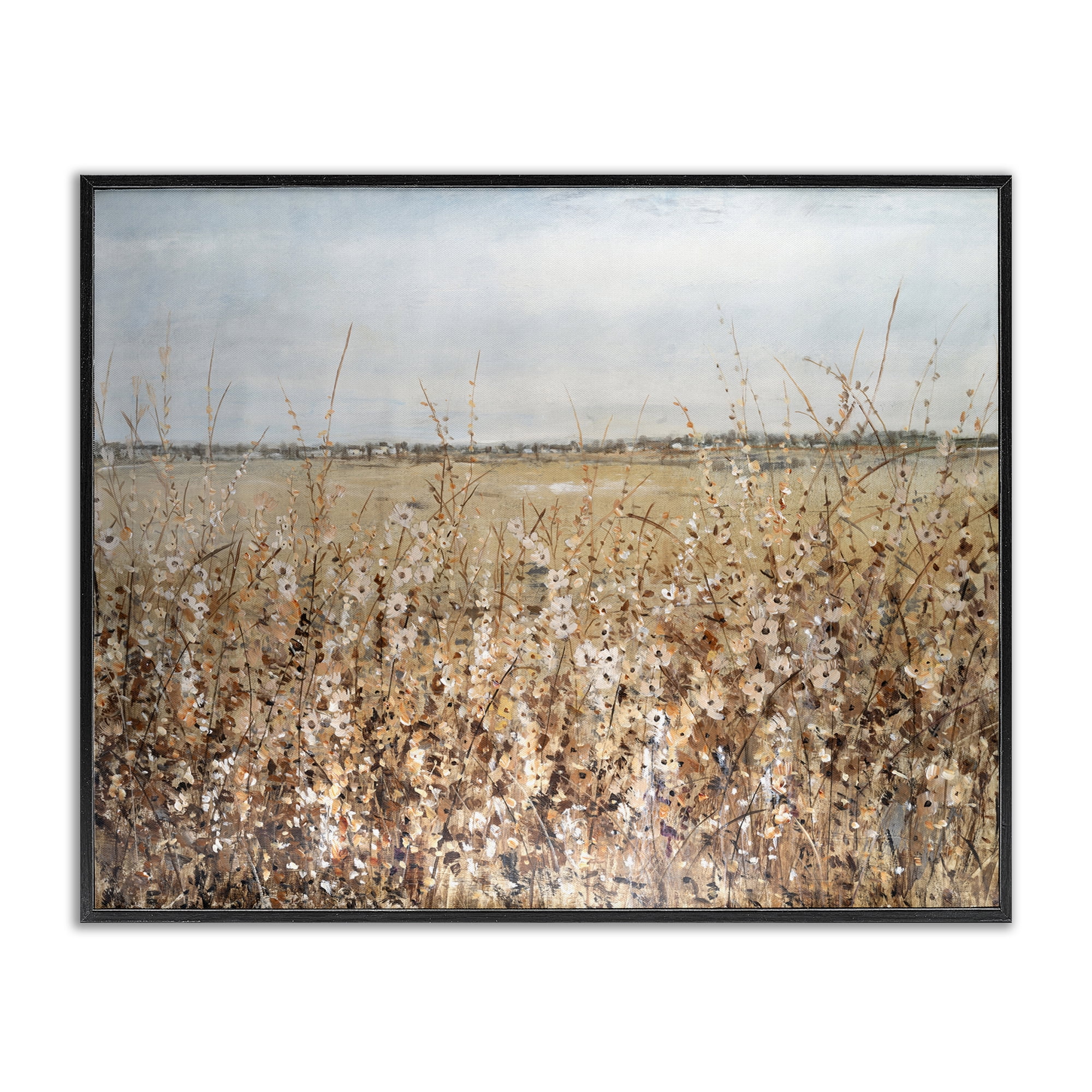 Stupell Industries Solemn Neutral Meadow Landscape & Nature Painting Black Framed Art Print Wall Art, 20 x 16