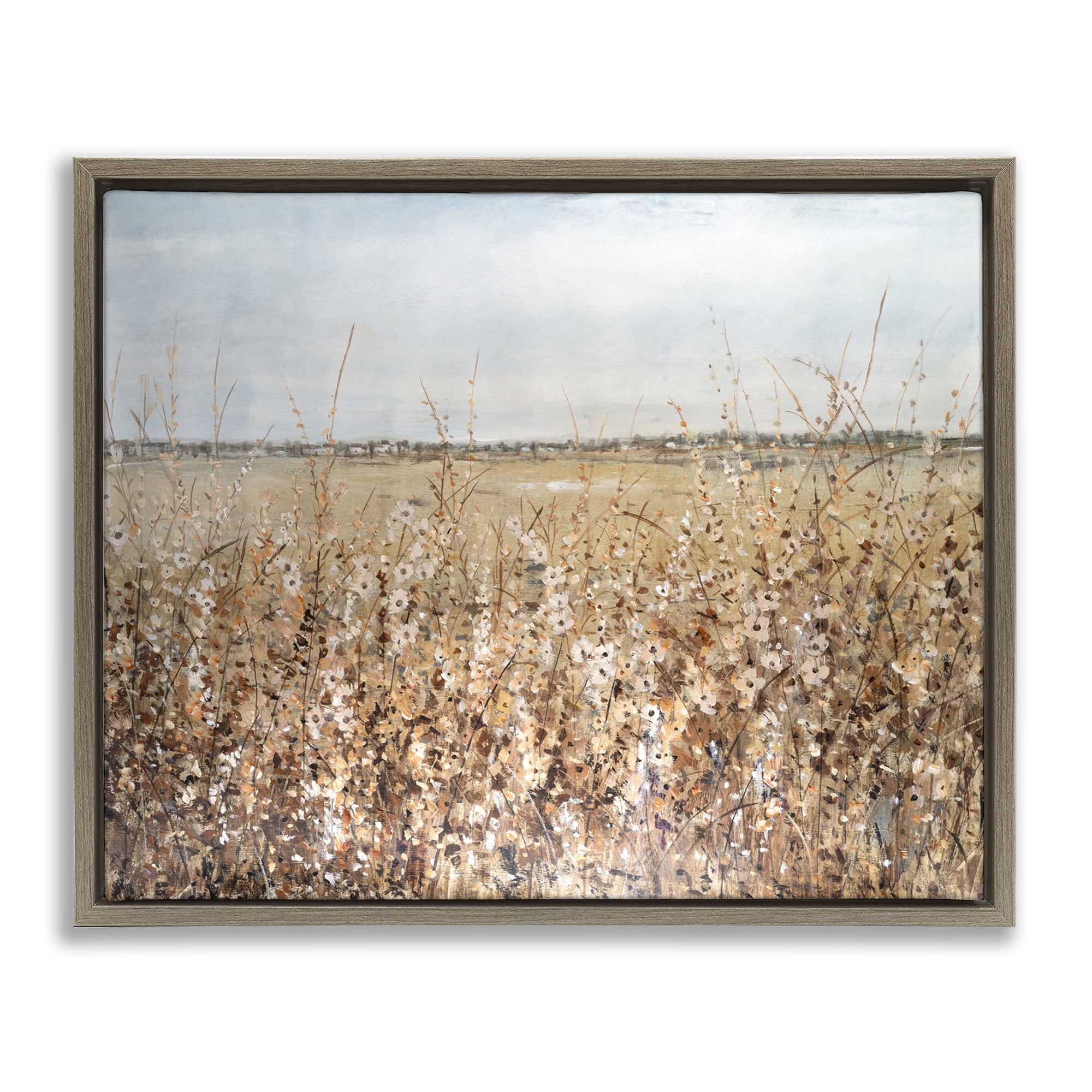 Stupell Industries Solemn Neutral Meadow Landscape & Nature Painting Brown Floater Framed Canvas Art Print Wall Art, 31 x 25