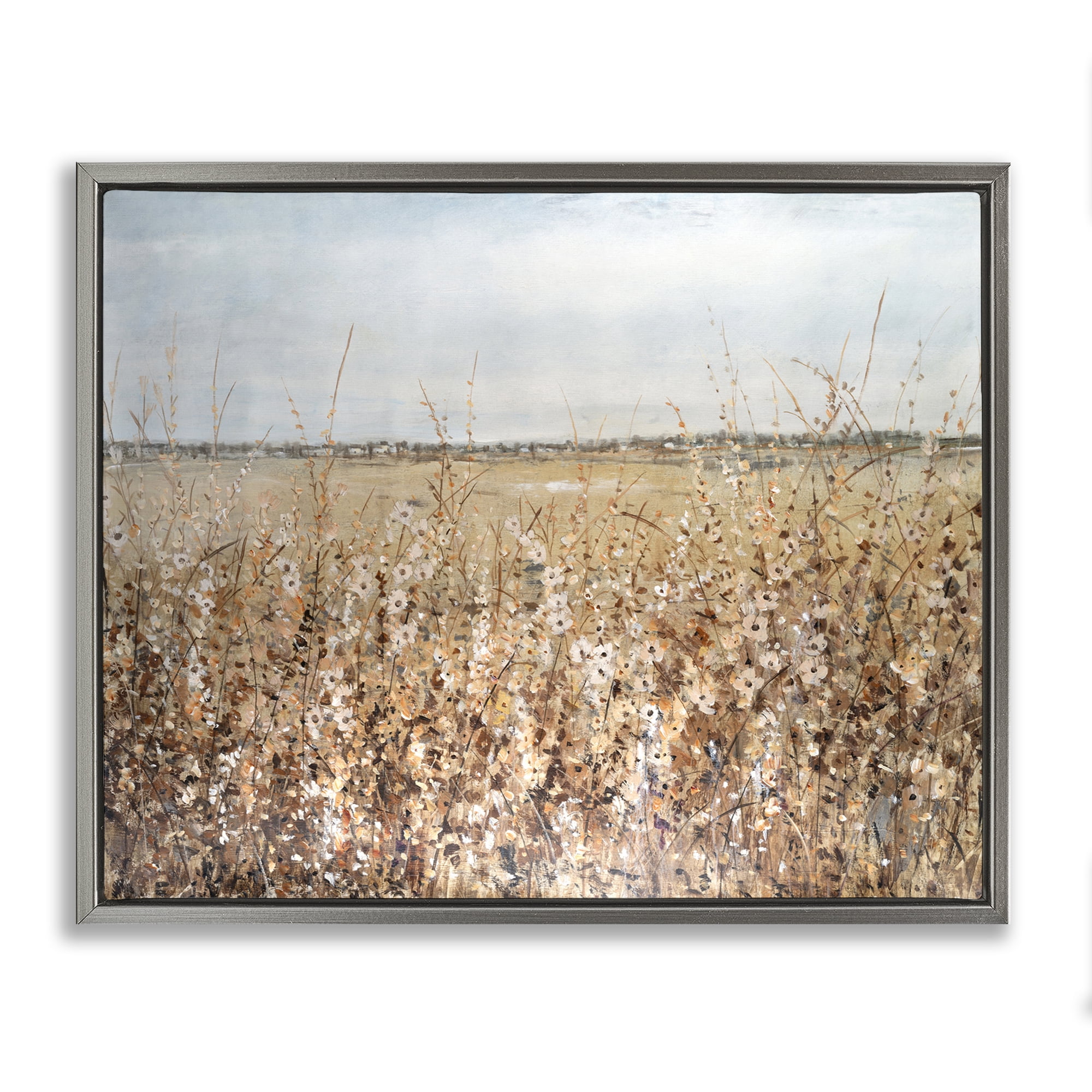 Stupell Industries Solemn Neutral Meadow Landscape & Nature Painting Gray Floater Framed Canvas Art Print Wall Art, 31 x 25