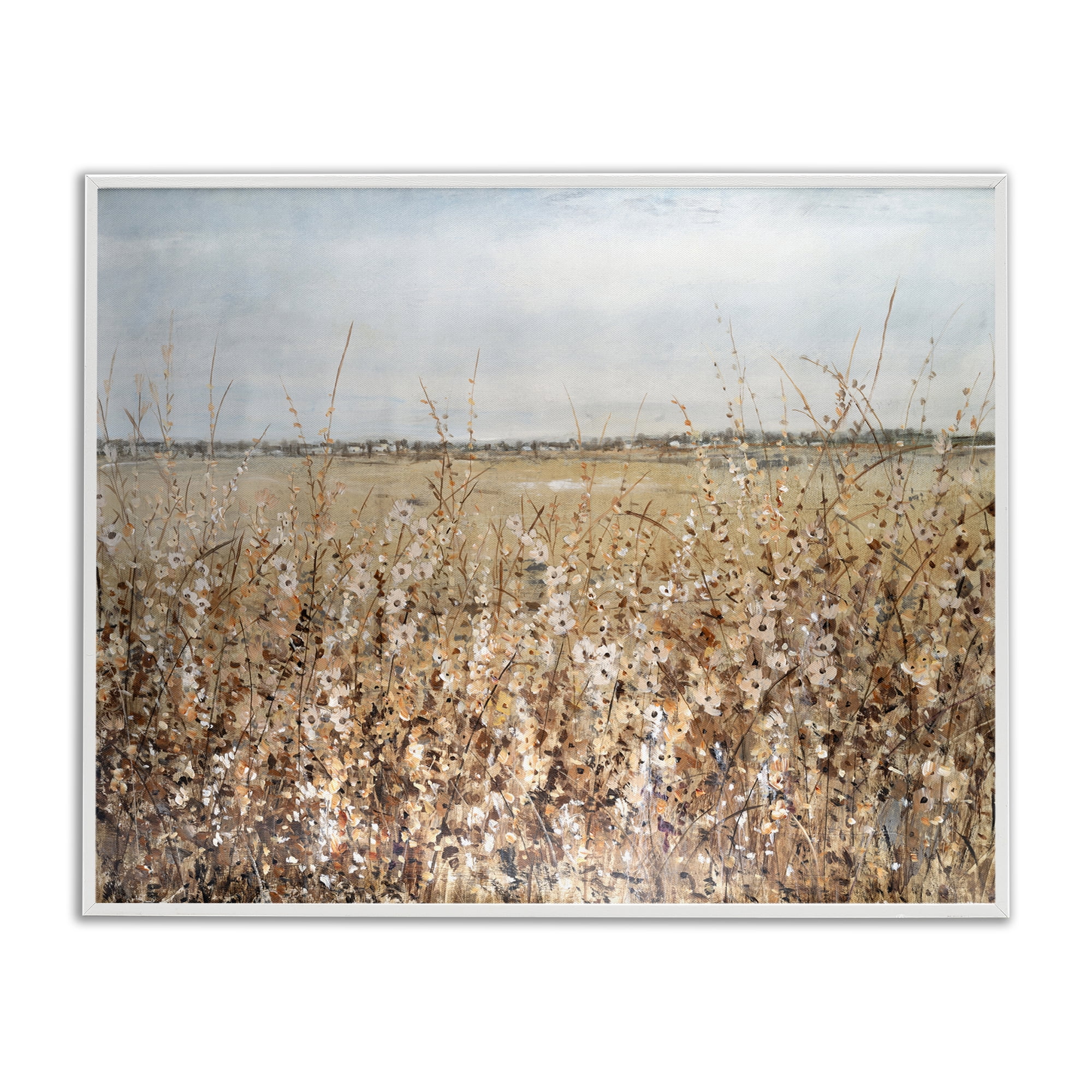 Stupell Industries Solemn Neutral Meadow Landscape & Nature Painting White Framed Art Print Wall Art, 14 x 11