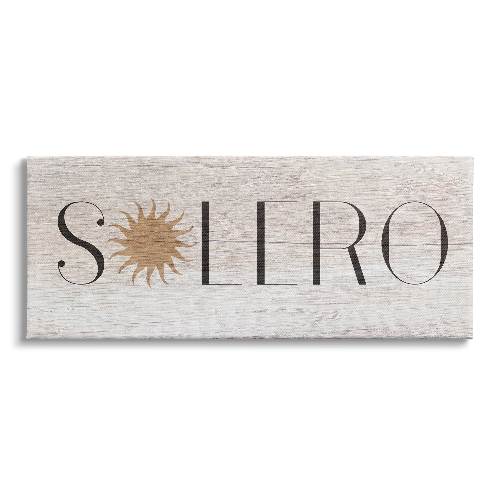 Stupell Industries Solero Sign Sun Shaped Typography Rustic Distressed Pattern Graphic Art Gallery-Wrapped Canvas Print Wall Art, 24x10, by Daphne Polselli