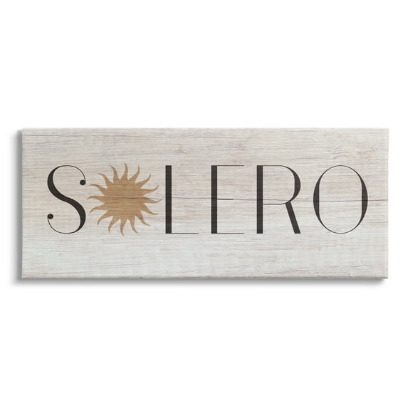 Stupell Industries Solero Sign Sun Shaped Typography Rustic Distressed Pattern Graphic Art Gallery-Wrapped Canvas Print Wall Art, 40x17, by Daphne Polselli